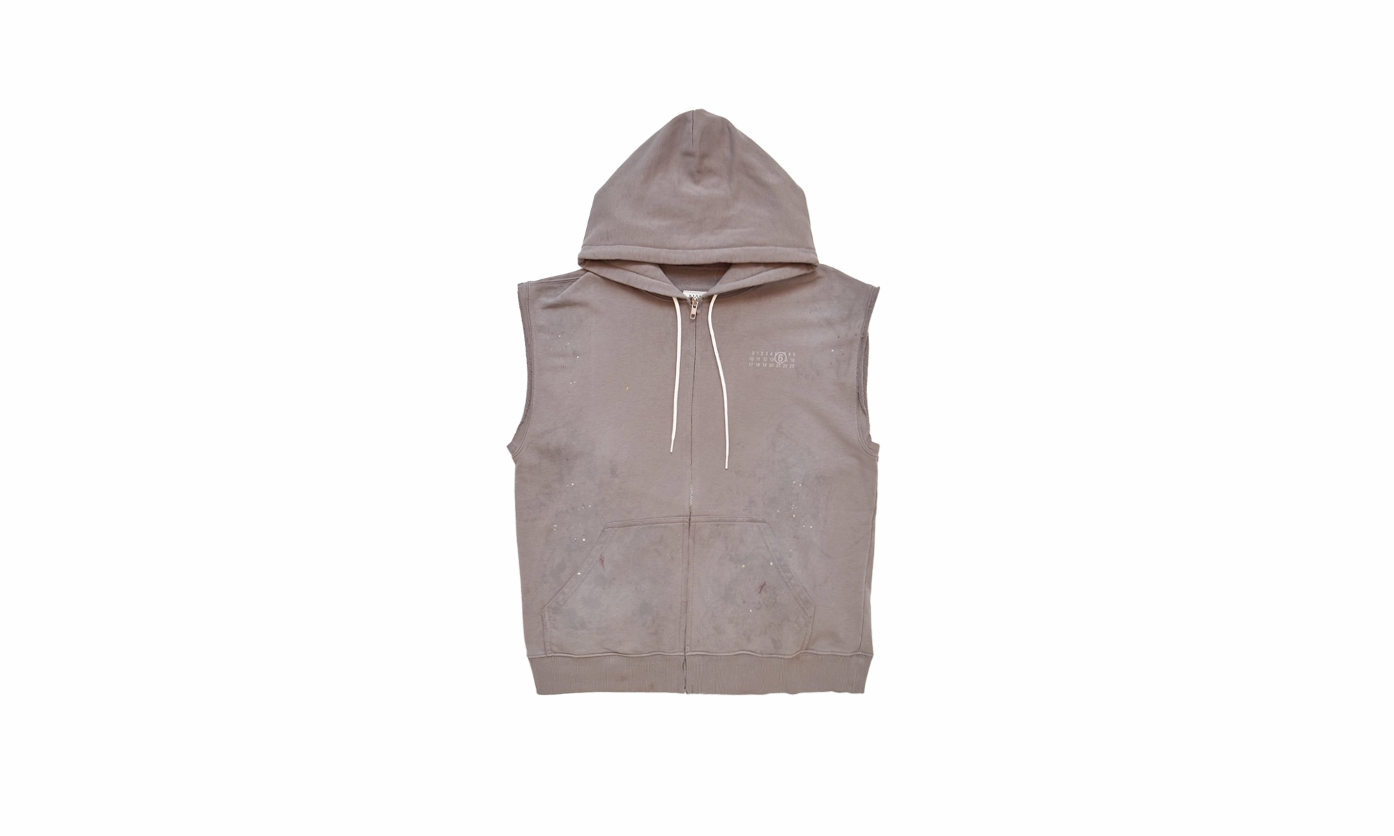 Sleeveless Paint Splatter Hoodie "Taupe"
