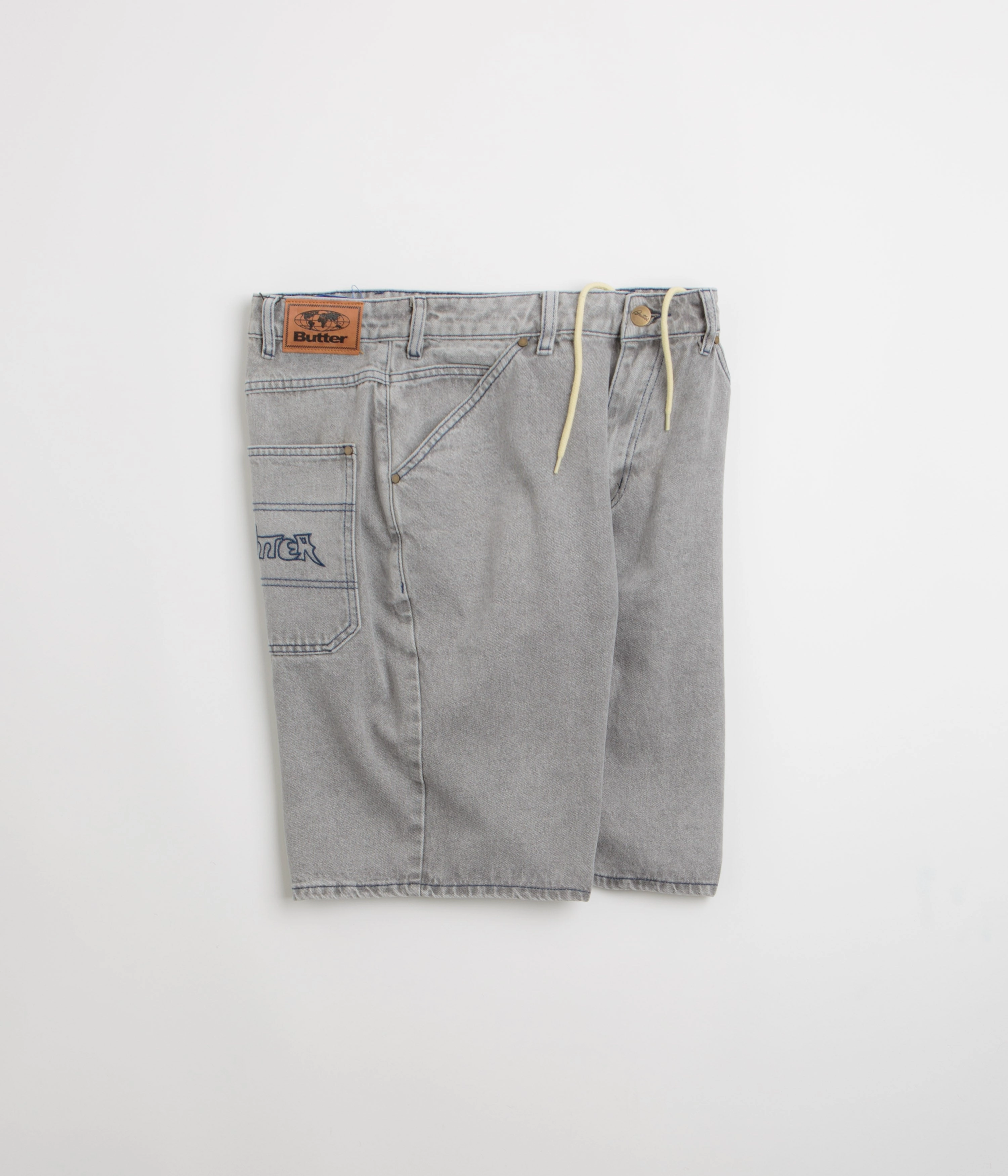 Butter Goods Encounter Denim Shorts - Washed Soft Grey Quick Release Fasteners Secure Closure System