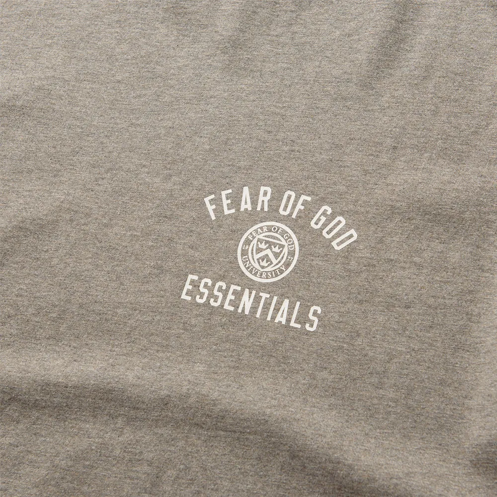 Fear of God Essentials Jersey Crewneck Tee - Heather Gray denim shorts silhouette full-length legs