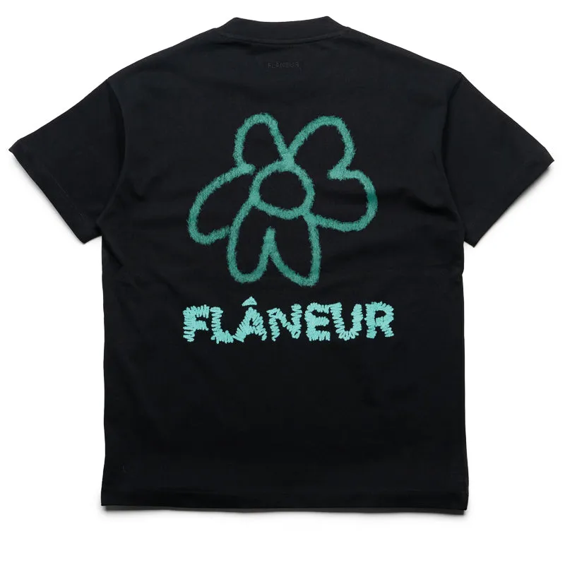 Modern Silhouette spring season Flaneur Flower Doodle Tee - Black
