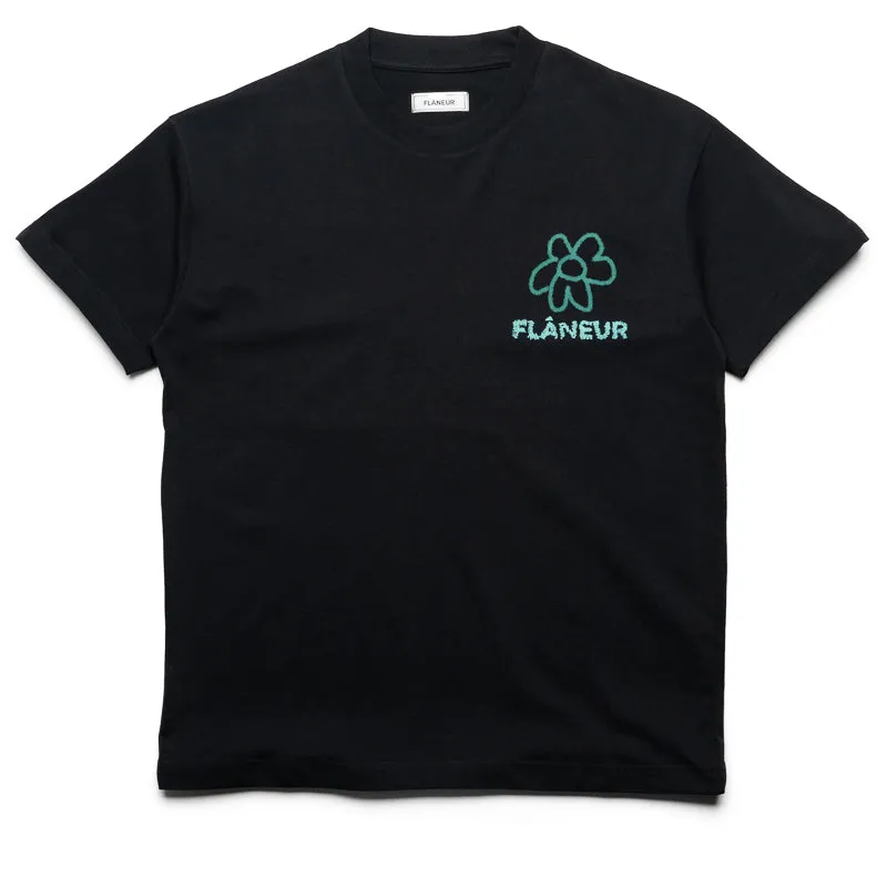 Belt loops henley shirt Flaneur Flower Doodle Tee - Black