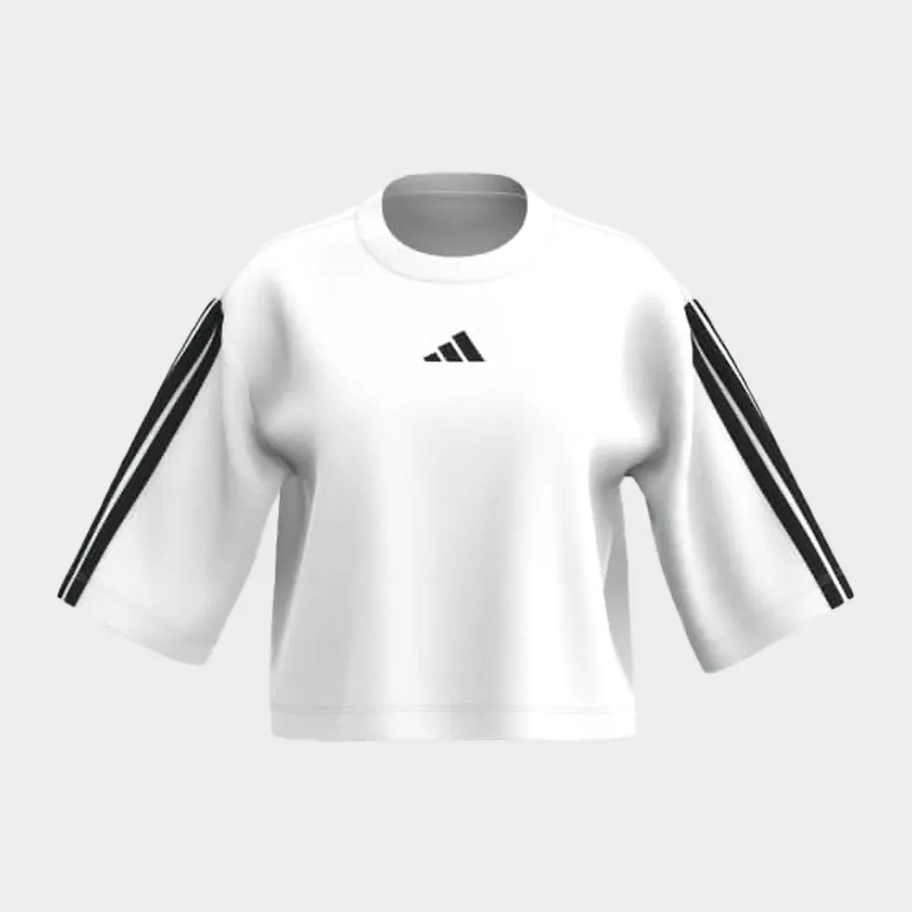 Adidas Womens 3 Strips Crop Tee White Layered Paneling