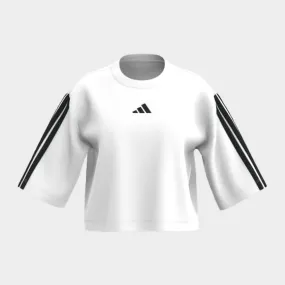 Adidas Womens 3 Strips Crop Tee White Moon Beam Lightweight Layering