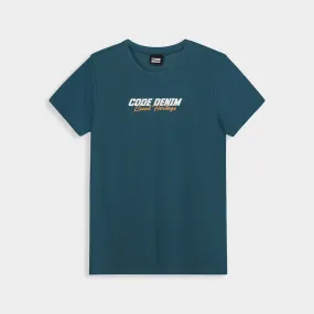 Soft Flow Code Mens Slant Small Font Tee Green
