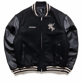 Represent Mascot Wool Varsity Jacket - Jet Black chest pockets Cozy Design