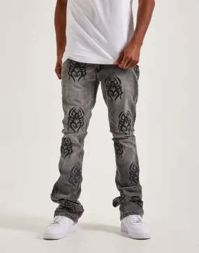 Smoke Rise Rhinestone Spider Stacked Denim Jeans Comfort waistband NoIrritationSeams