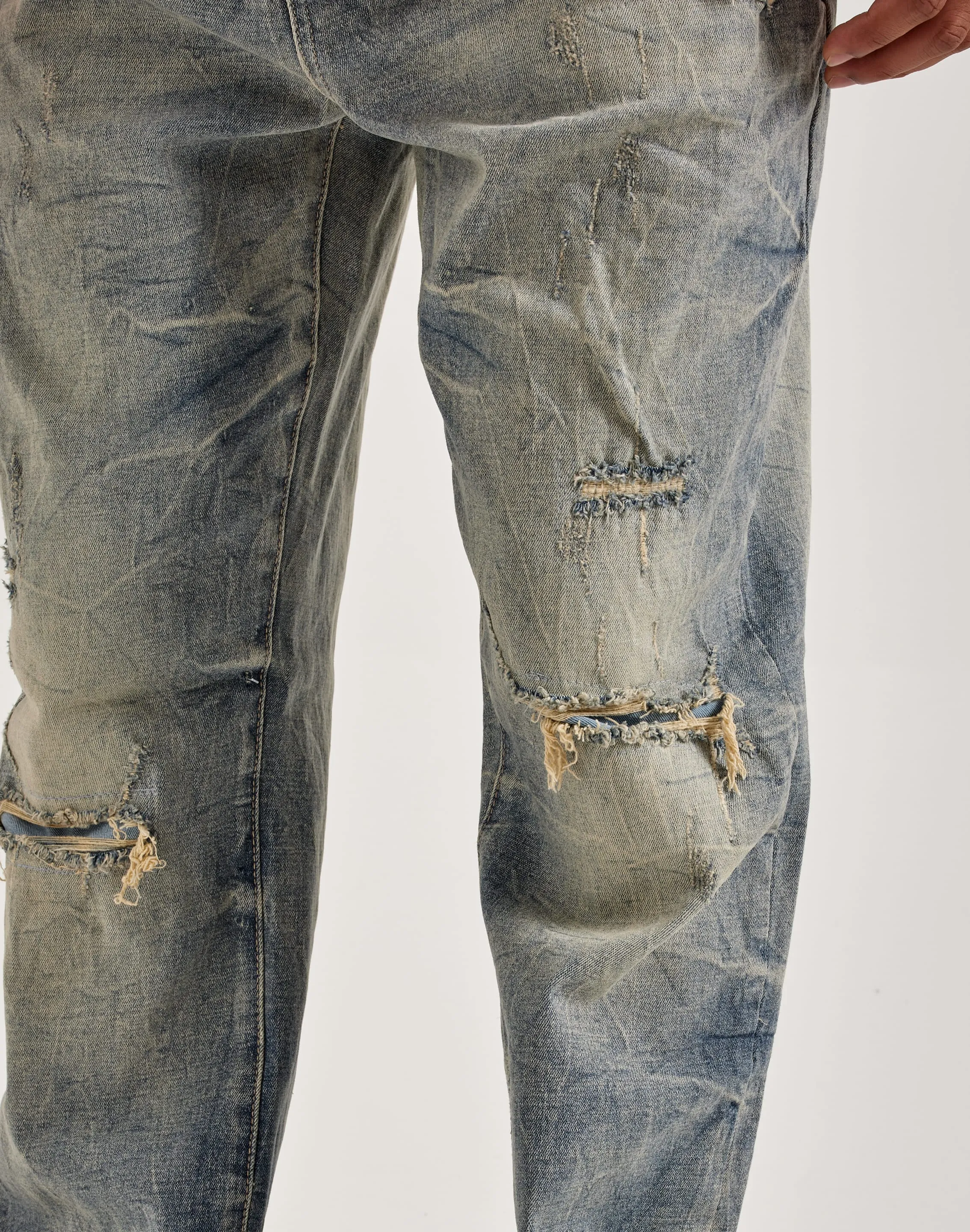 Smoke Rise Rip & Repair Straight Denim Jeans Reinforced Edges AntiSnag Threading