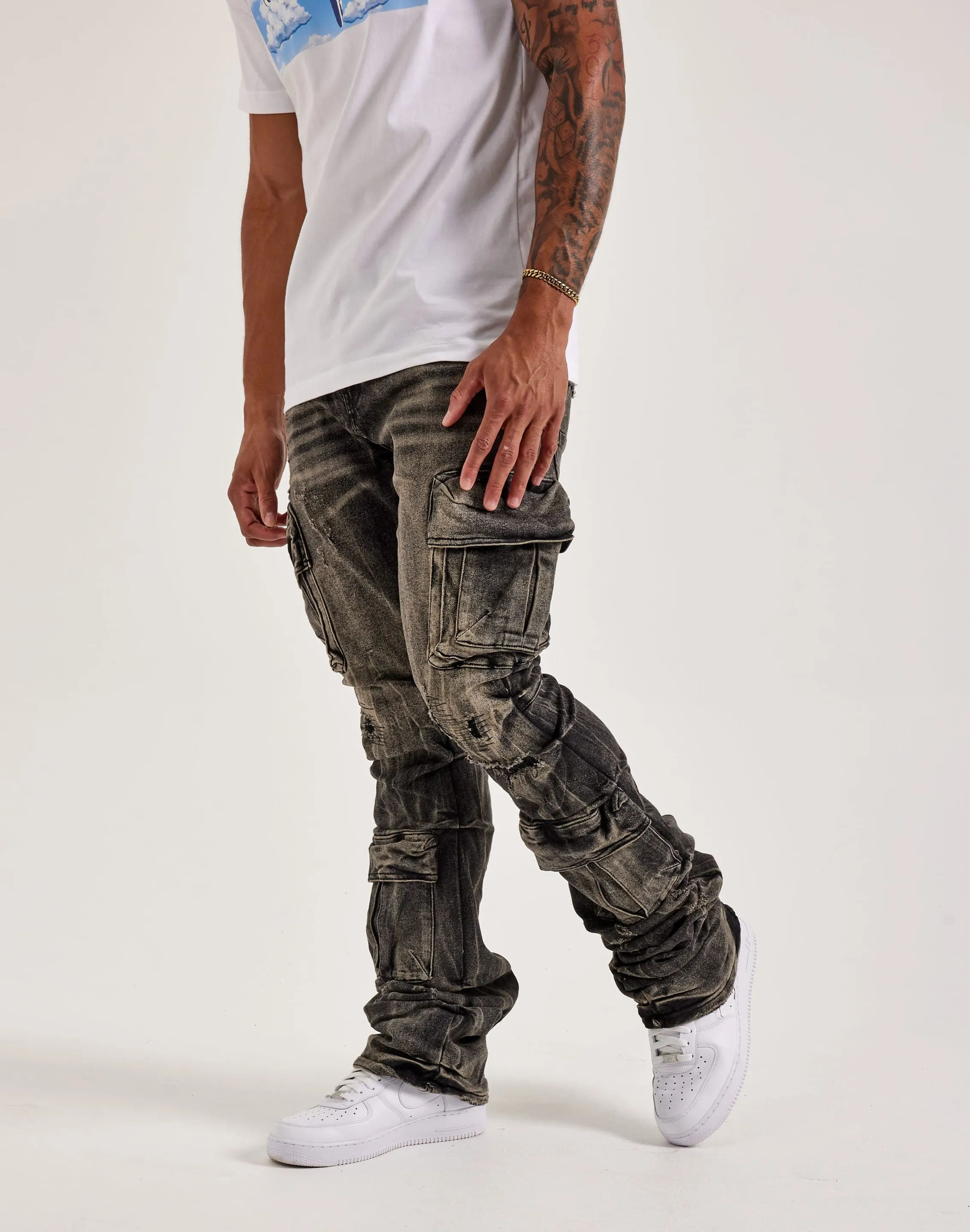 OdorControl Technology Smoke Rise Stacked Flare Cargo Jeans