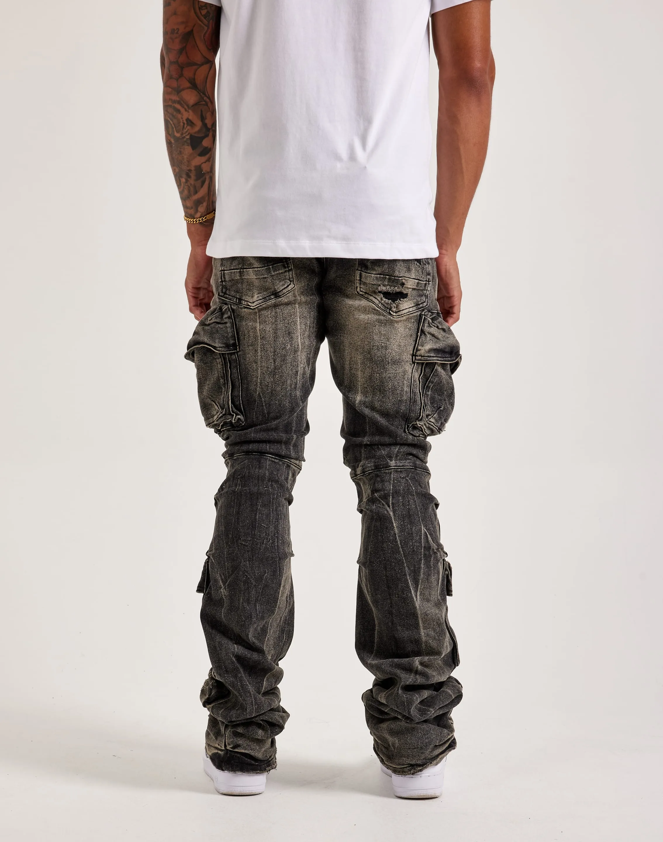 Dream Feel Smoke Rise Stacked Flare Cargo Jeans
