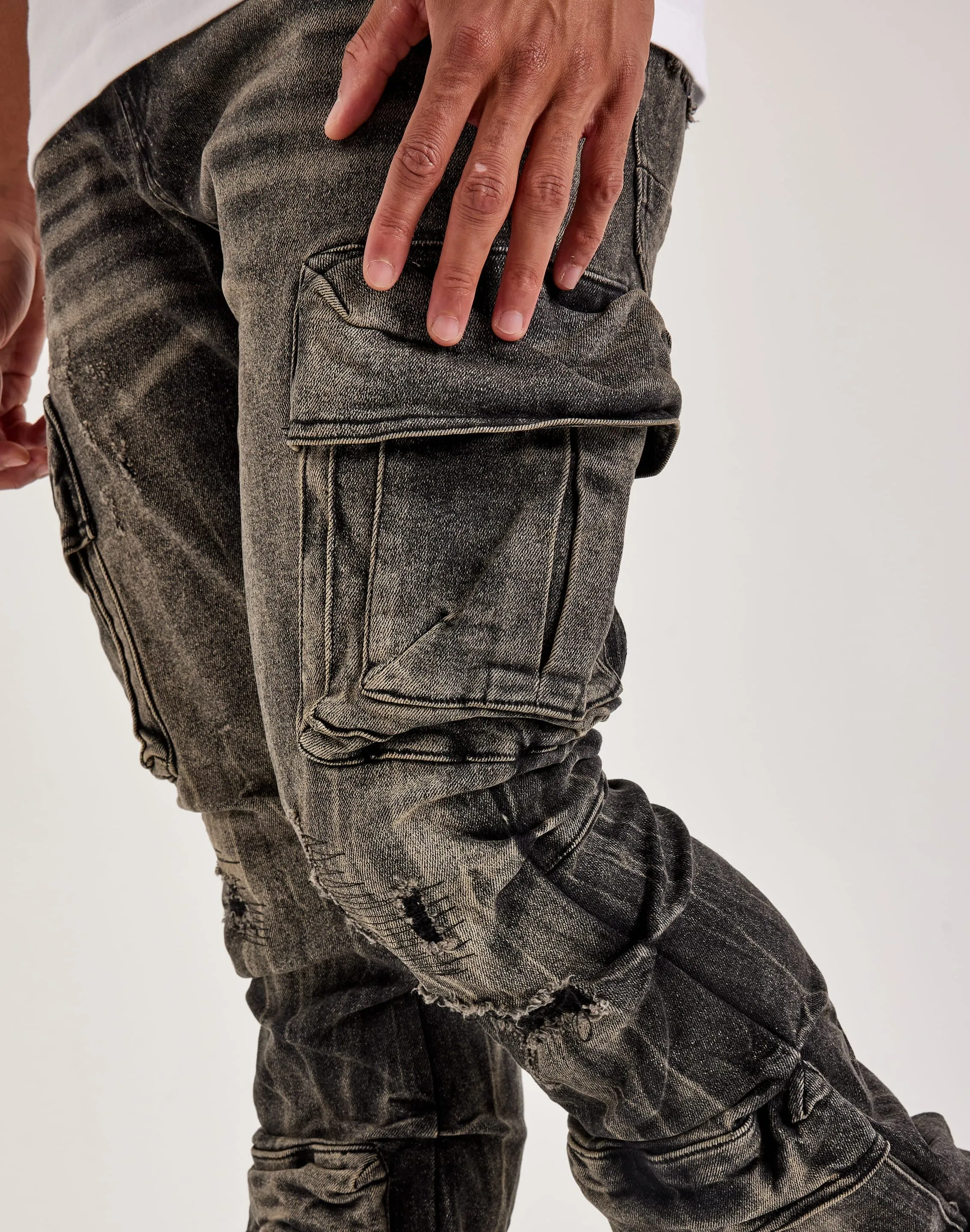 Smoke Rise Stacked Flare Cargo Jeans Sky Cool