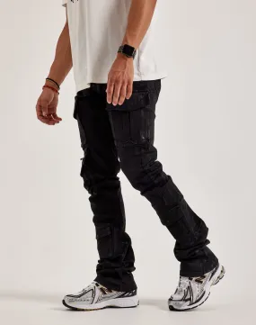 Travel Light Smoke Rise Stacked Flared Waxed Cargo Jeans