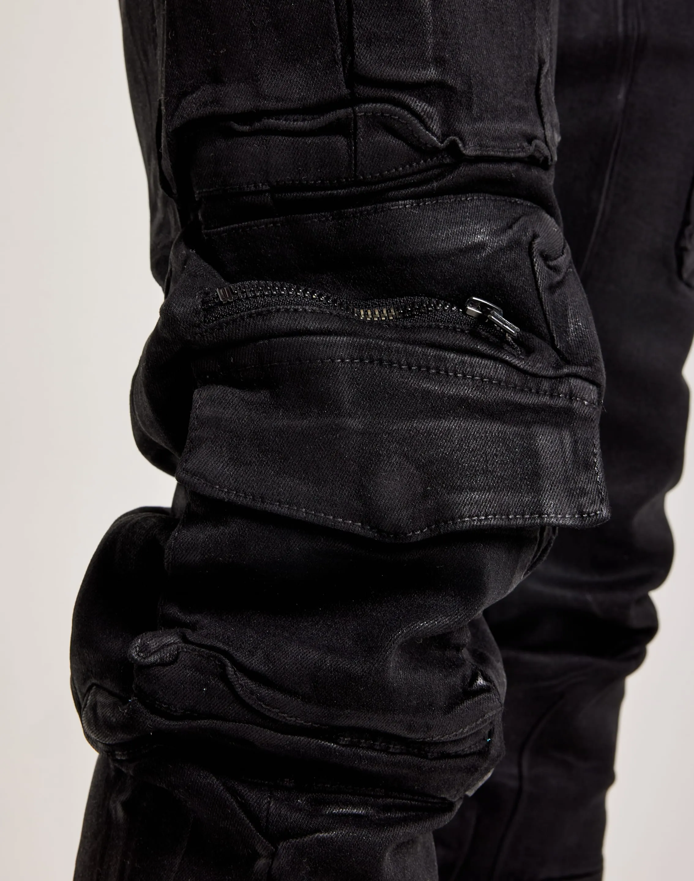Smoke Rise Stacked Flared Waxed Cargo Jeans Mountain Cool