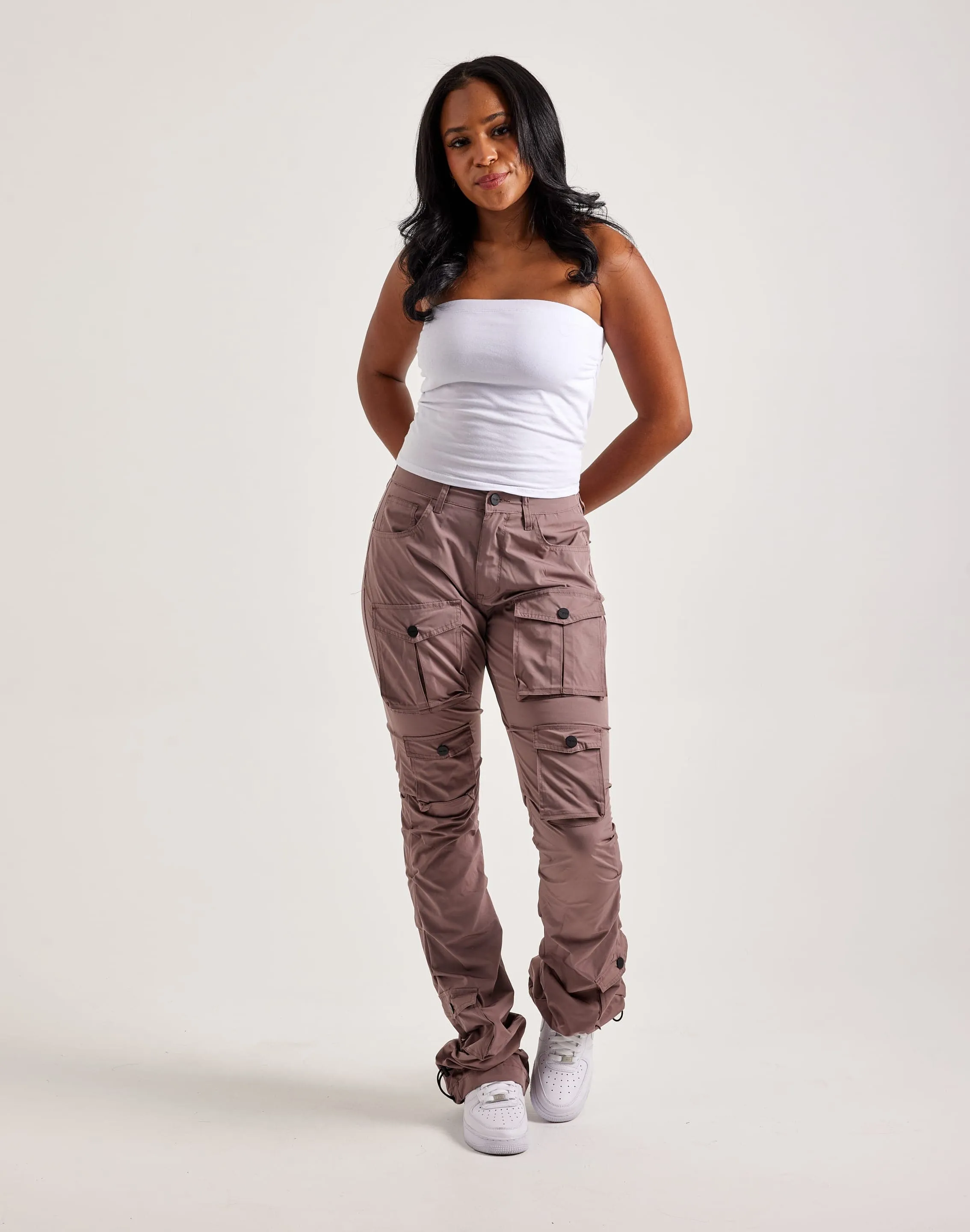 Soft Motion Smoke Rise Stacked Nylon Cargo Pants
