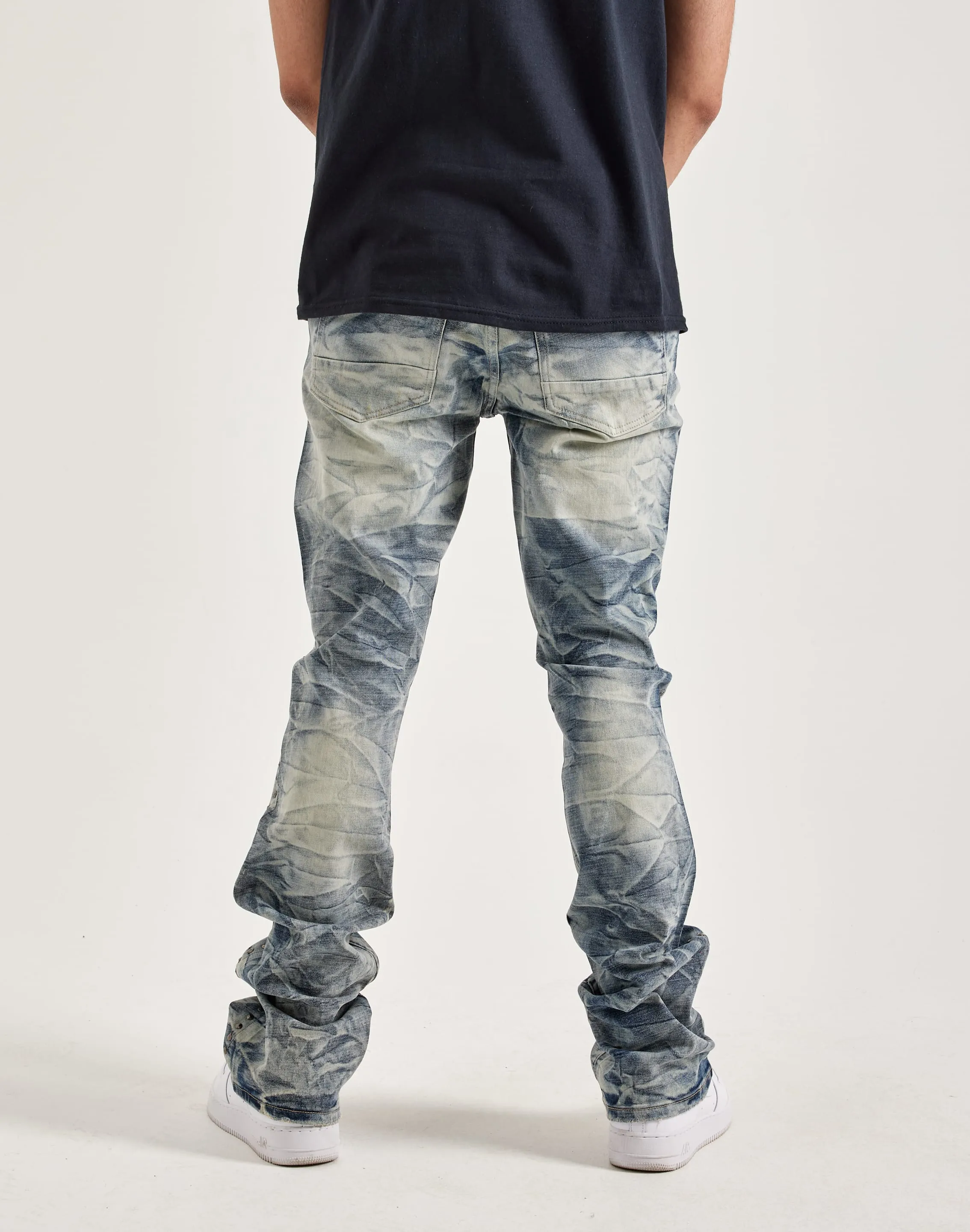 Smoke Rise Studded Star Stacked Flare Jeans LowProfile Fasteners Flexible Waistline
