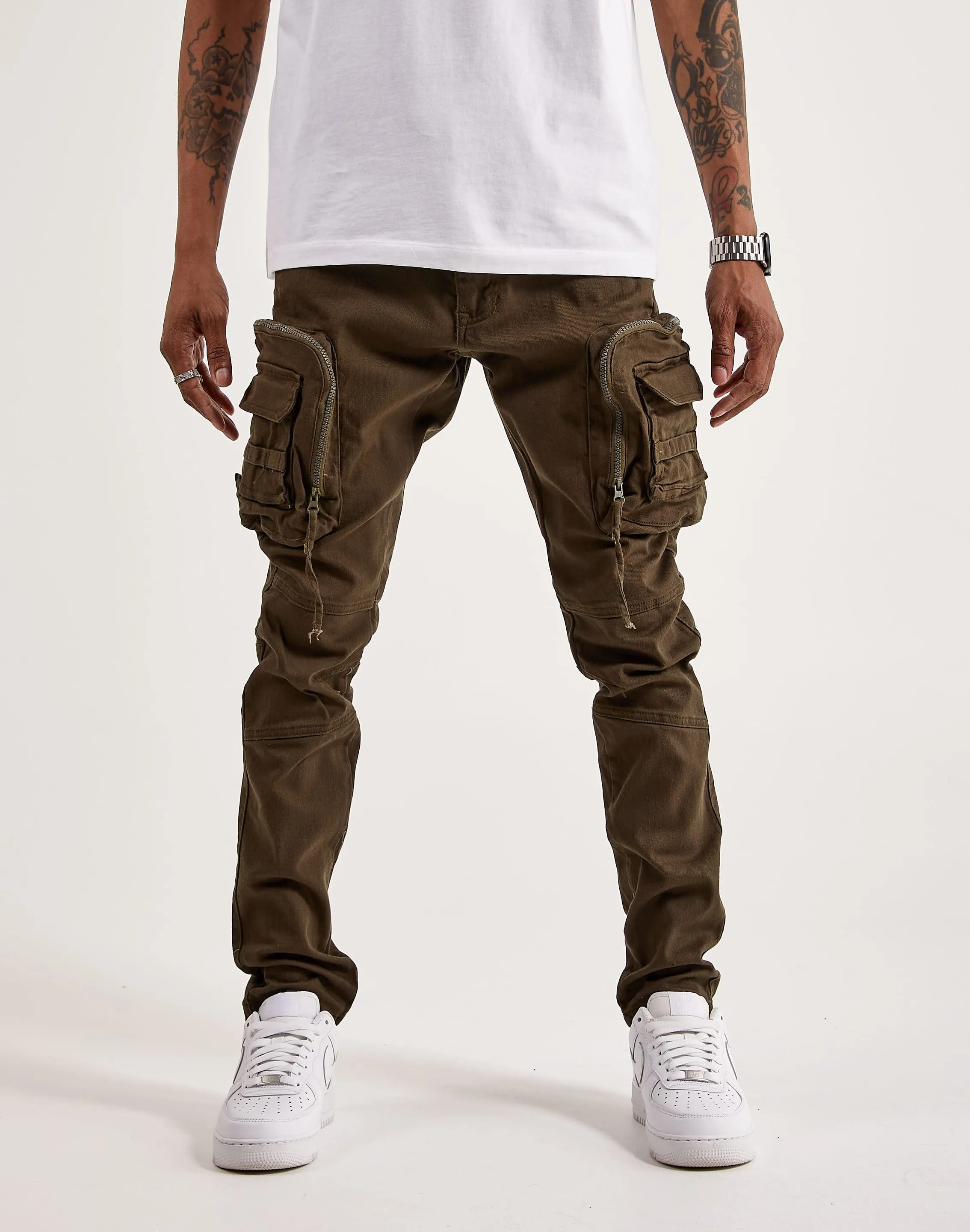 Smoke Rise Twill Slim Tapered Cargo Pants Firm Leather Flexible Material