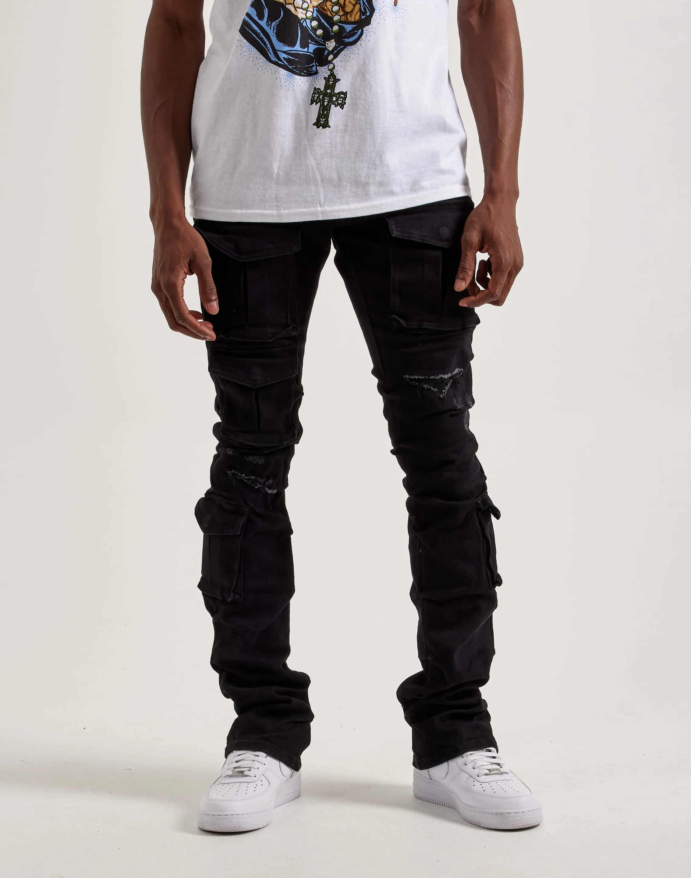 Smoke Rise Utility Pocket Stacked Flare Denim Jeans Sustain Glow
