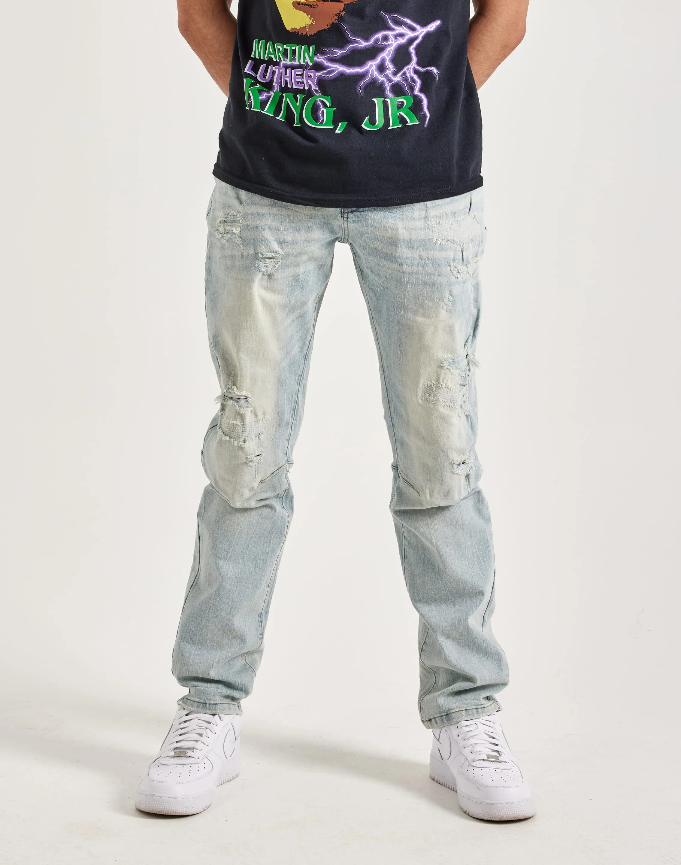 Family Style Smart Wear Smoke Rise Vintage Bleach Effect Denim Jeans