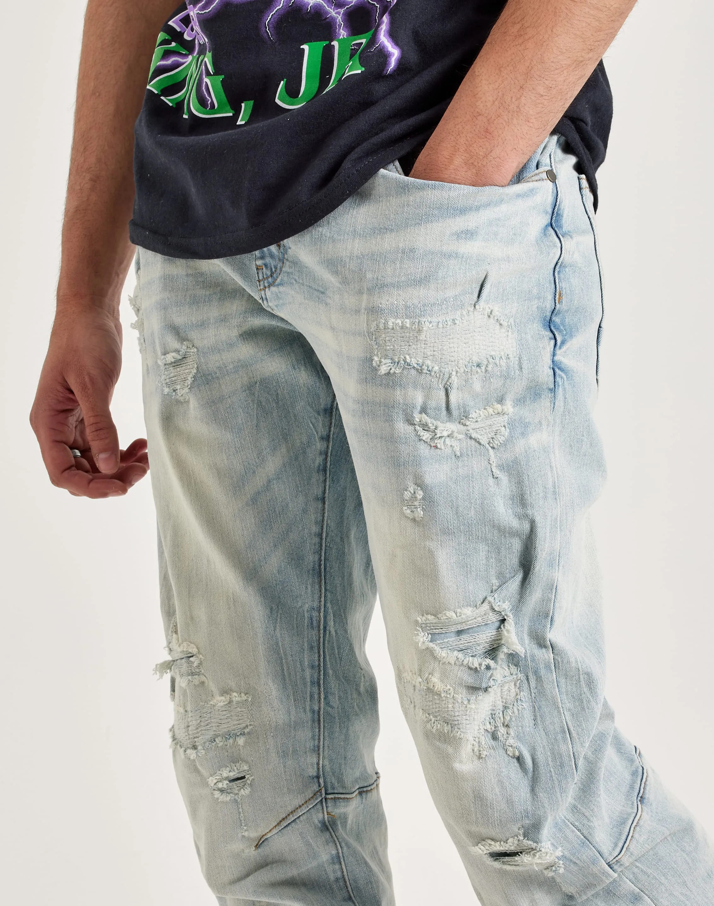 Smoke Rise Vintage Bleach Effect Denim Jeans City Soul Tough Core