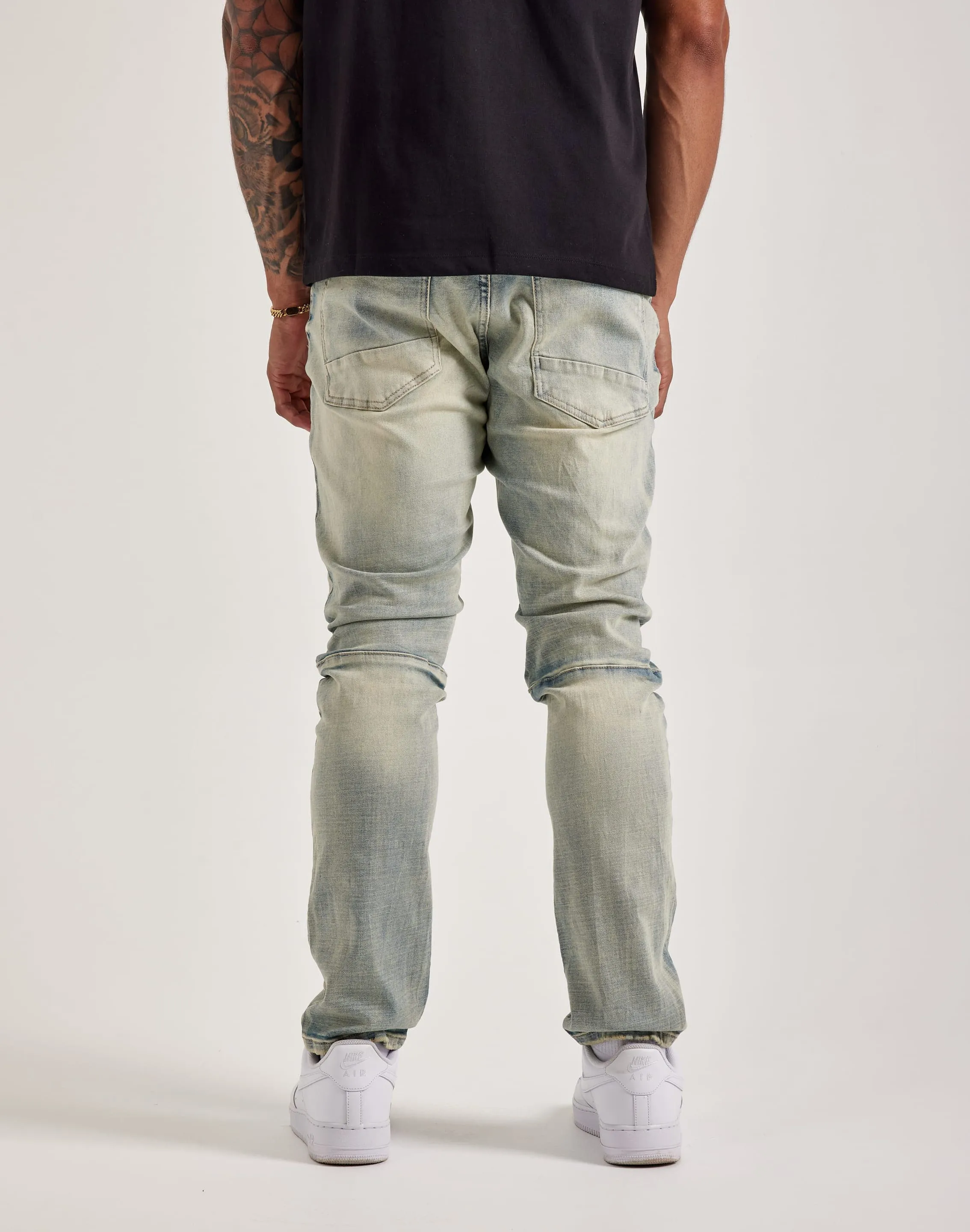 Smoke Rise Vintage Wash Slim Denim Jeans WrinkleFree Fabric