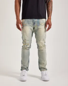 Smoke Rise Vintage Wash Slim Denim Jeans Heavy Silk quick dry