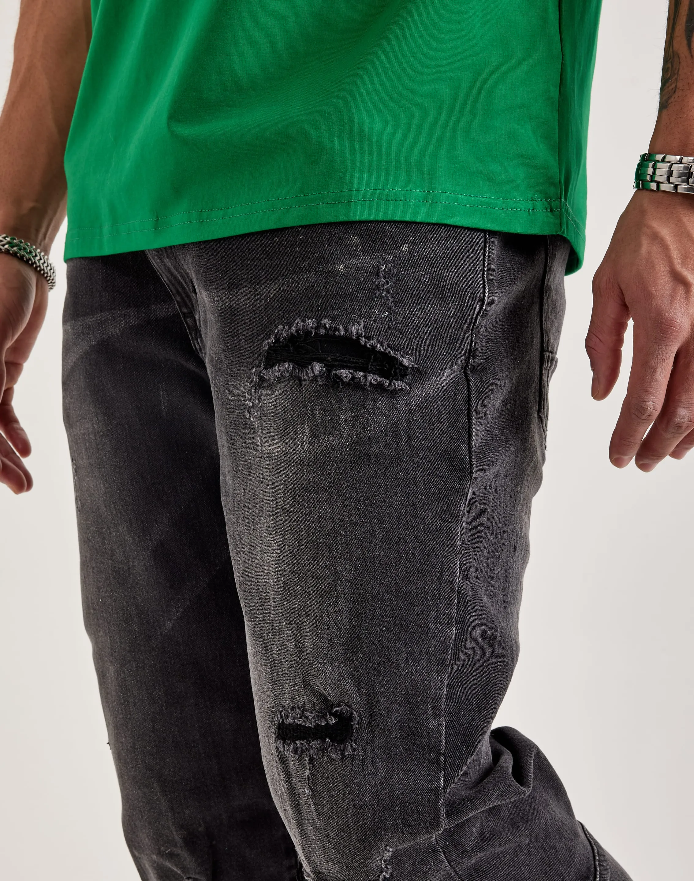 Smoke Rise Wave Effect Straight Denim Jeans Relax Vibe Wrinklefree