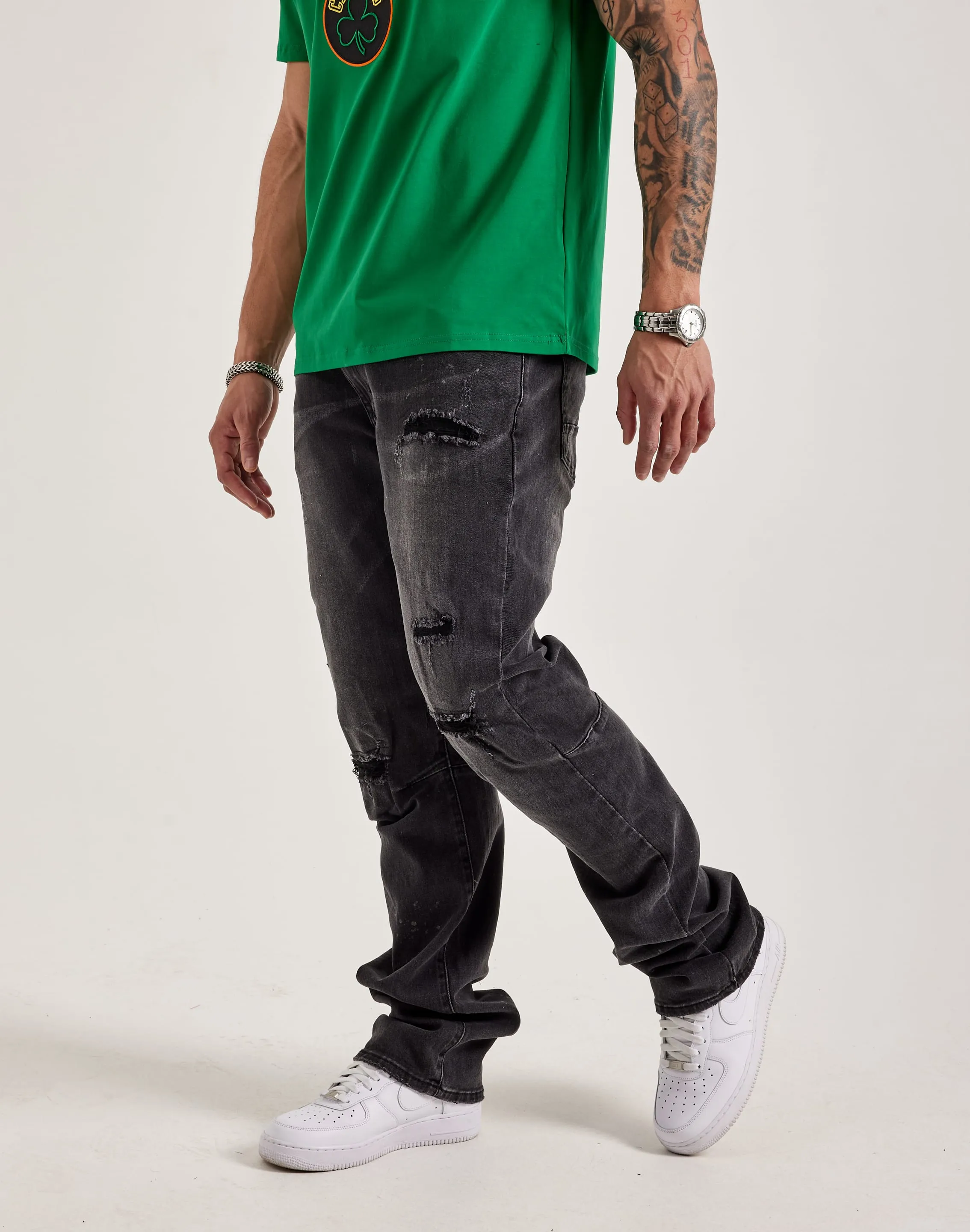 Digital Glow Smoke Rise Wave Effect Straight Denim Jeans