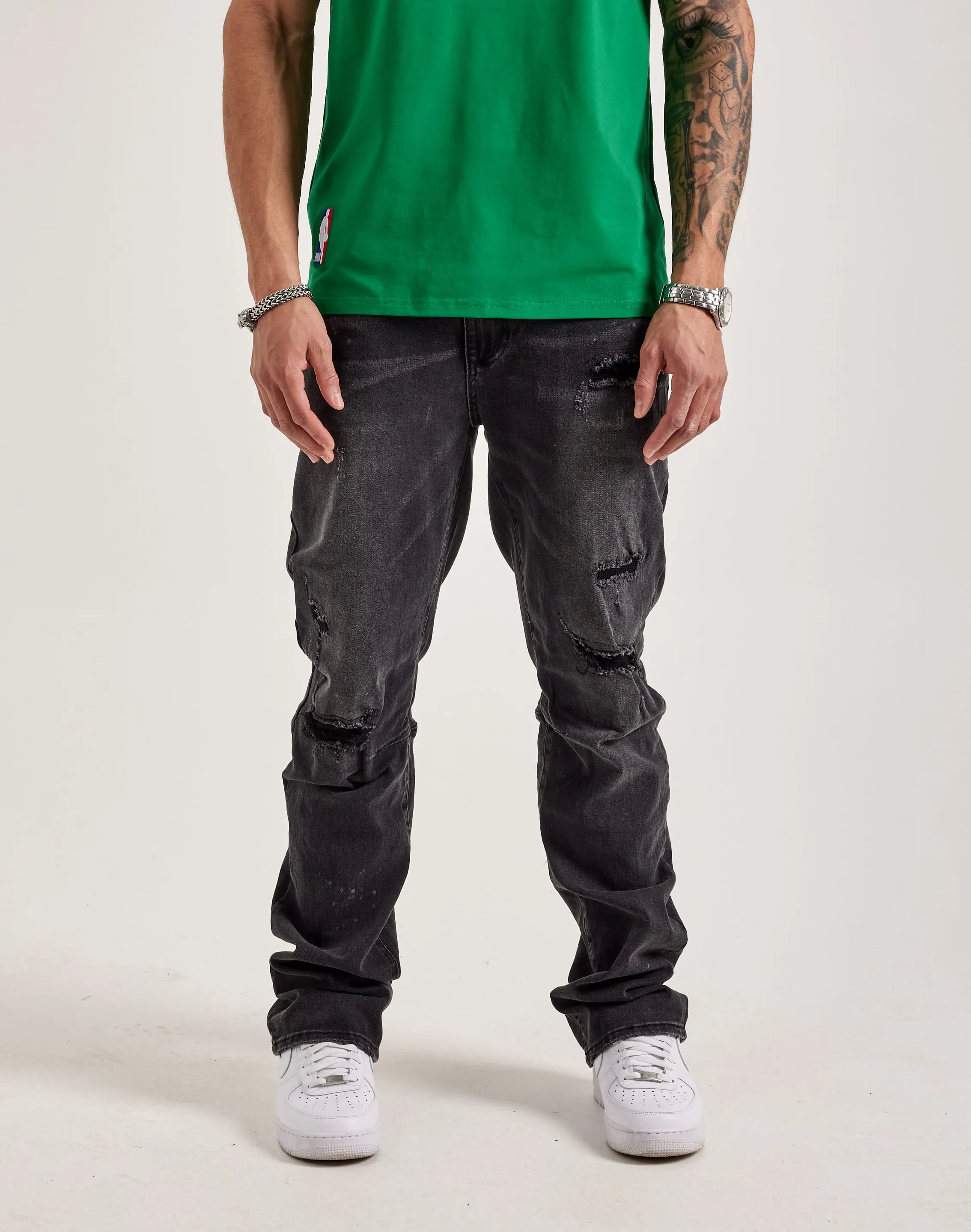 MultiPocket System Smoke Rise Wave Effect Straight Denim Jeans