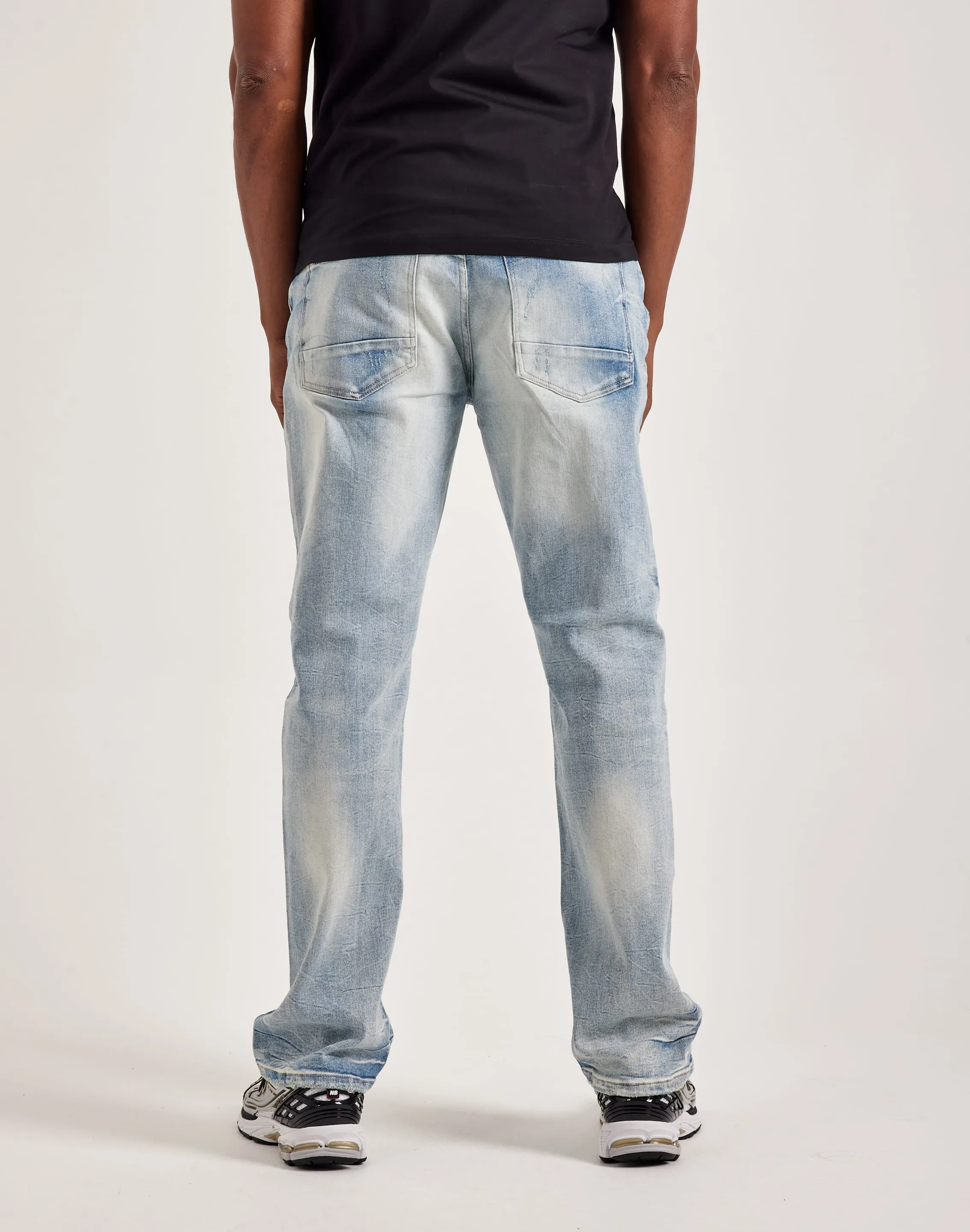 Smoke Rise Wave Effect Straight Denim Jeans Antibacterial Treatment Recycled Polyester Blend
