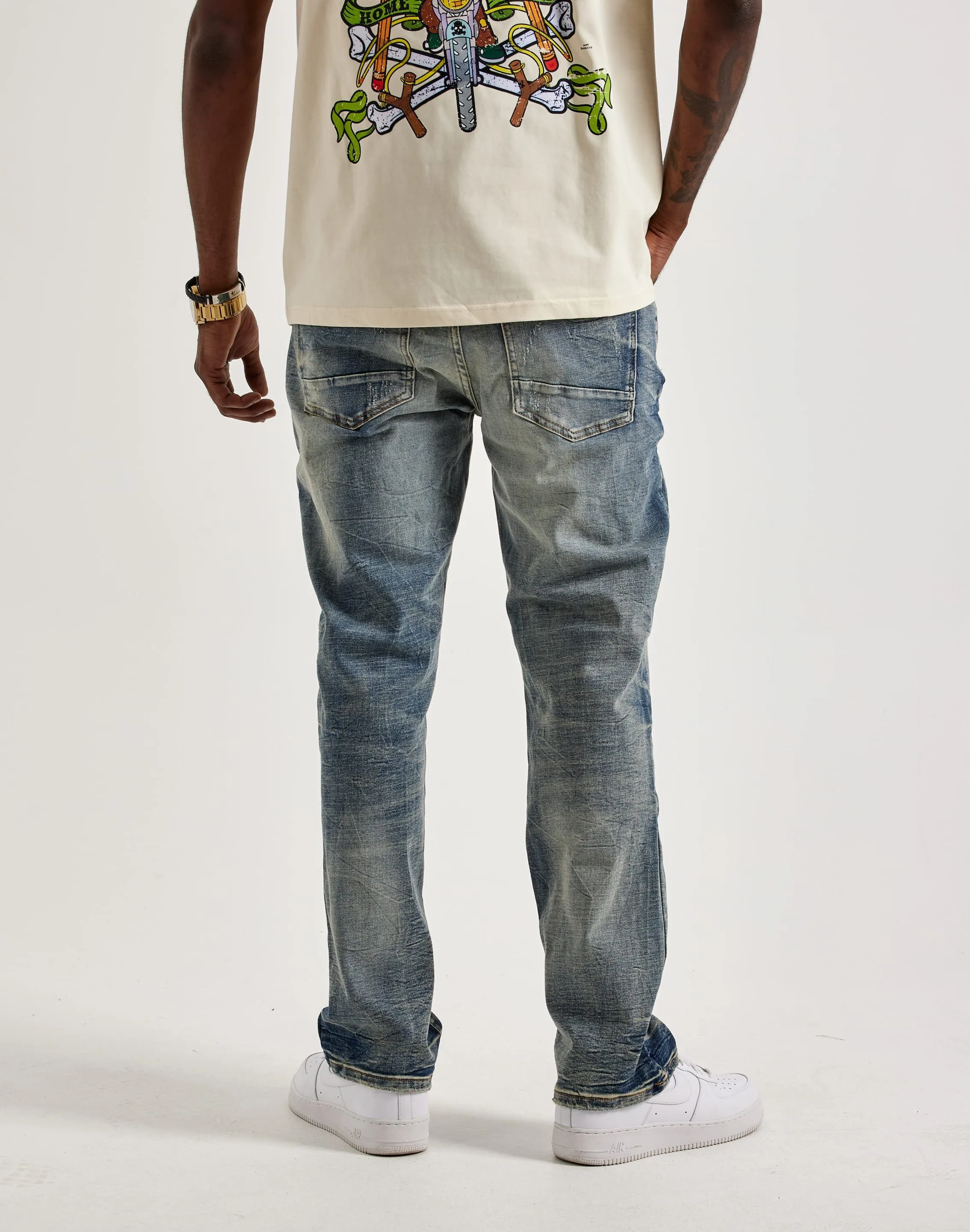 Smoke Rise Wave Effect Straight Denim Jeans Bold Step Pure Tone