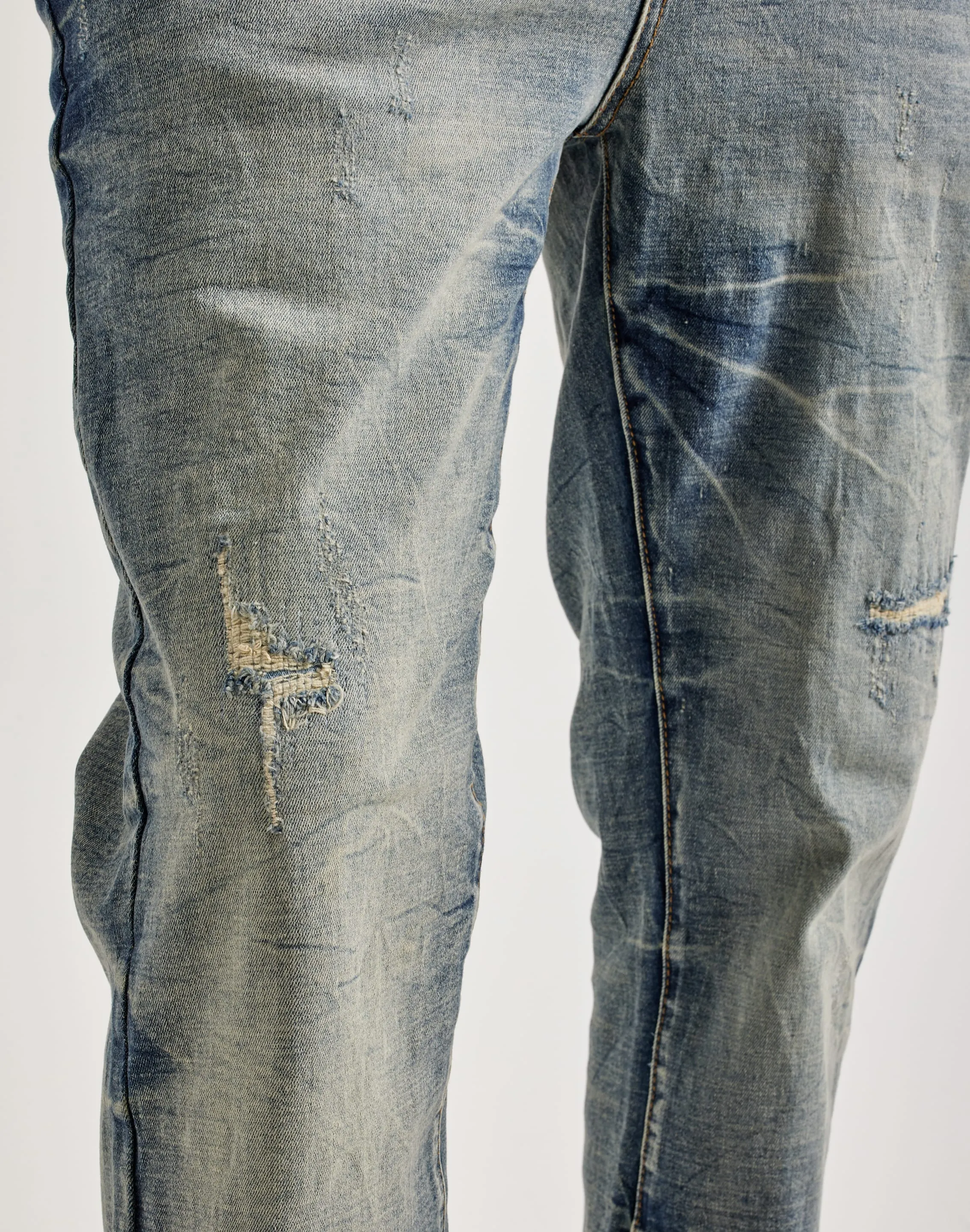 Smoke Rise Wave Effect Straight Denim Jeans Thick Fiber
