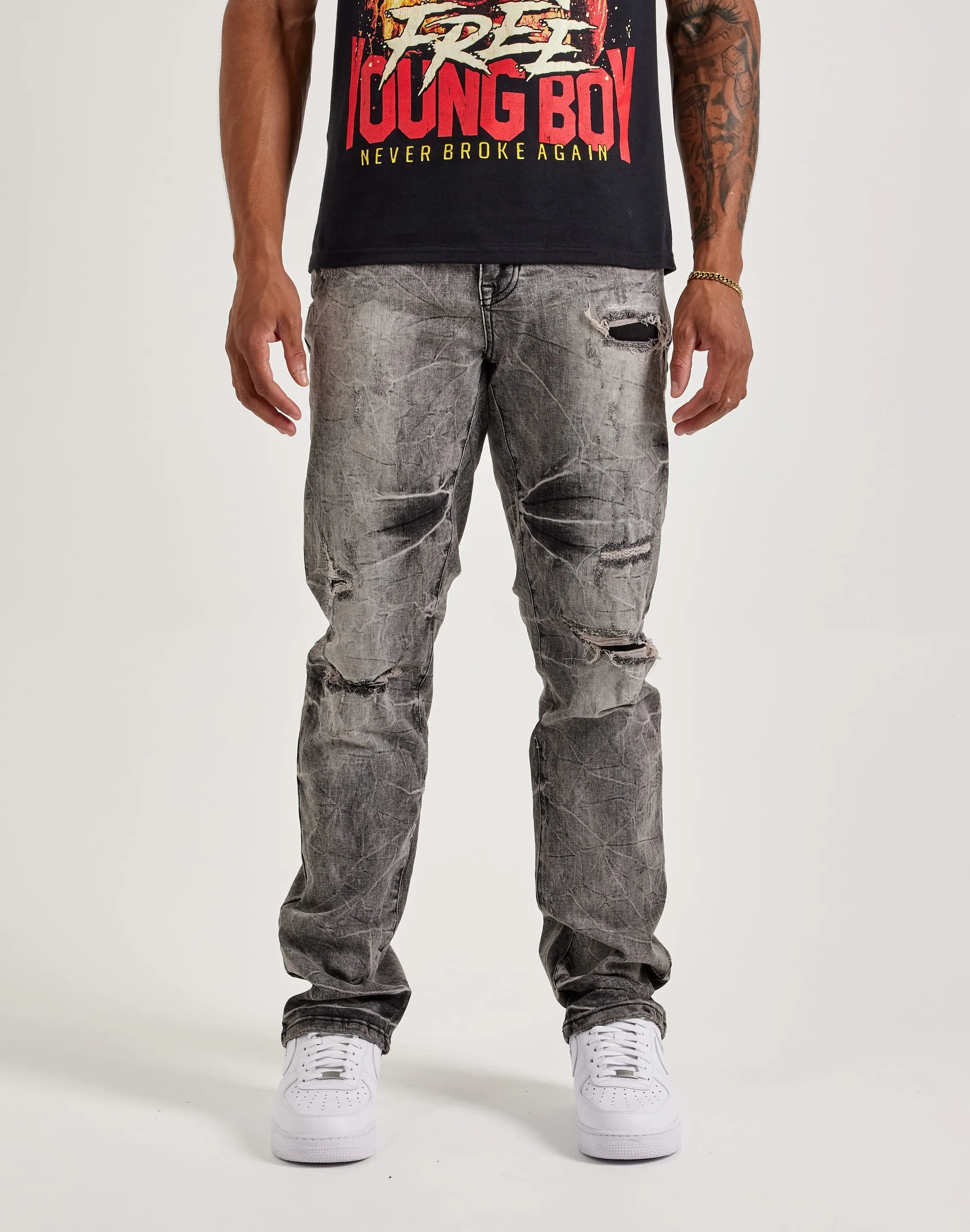 QuickDry Smoke Rise Wave Effect Straight Denim Jeans