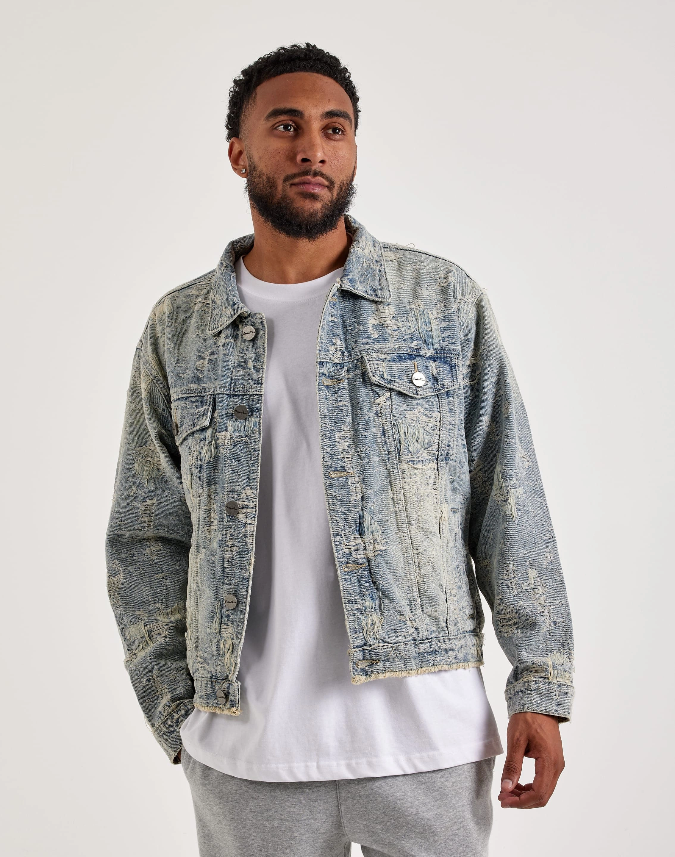 Smoke Rise Distressed Denim Jacket UVProtectionFinish Fresh Glow