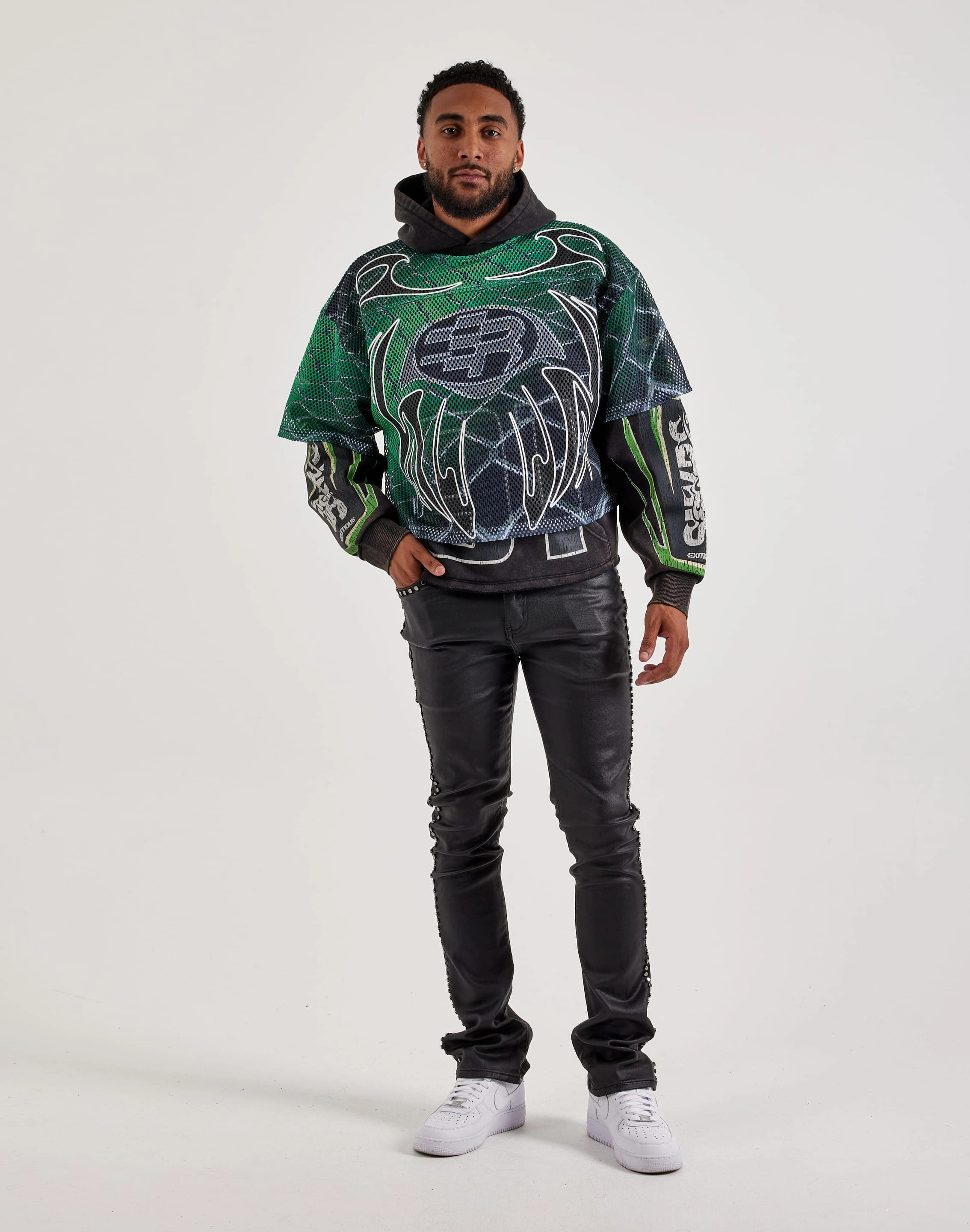 Stretchable Waistband DoubleStitchReinforcement Smoke Rise Layered Fleece Sporty Jersey Hoodie