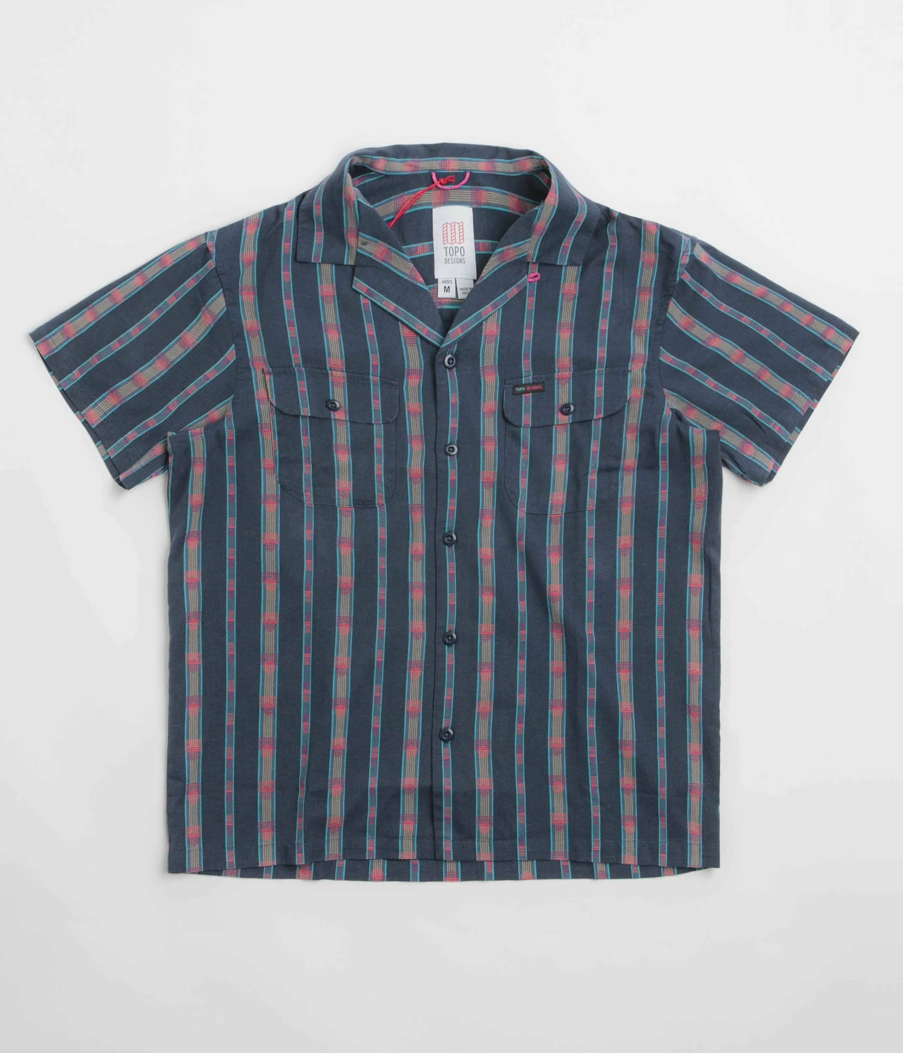 Topo Designs Daytripper Short Sleeve Shirt - Sunset Stripe Midnight Autumn Look