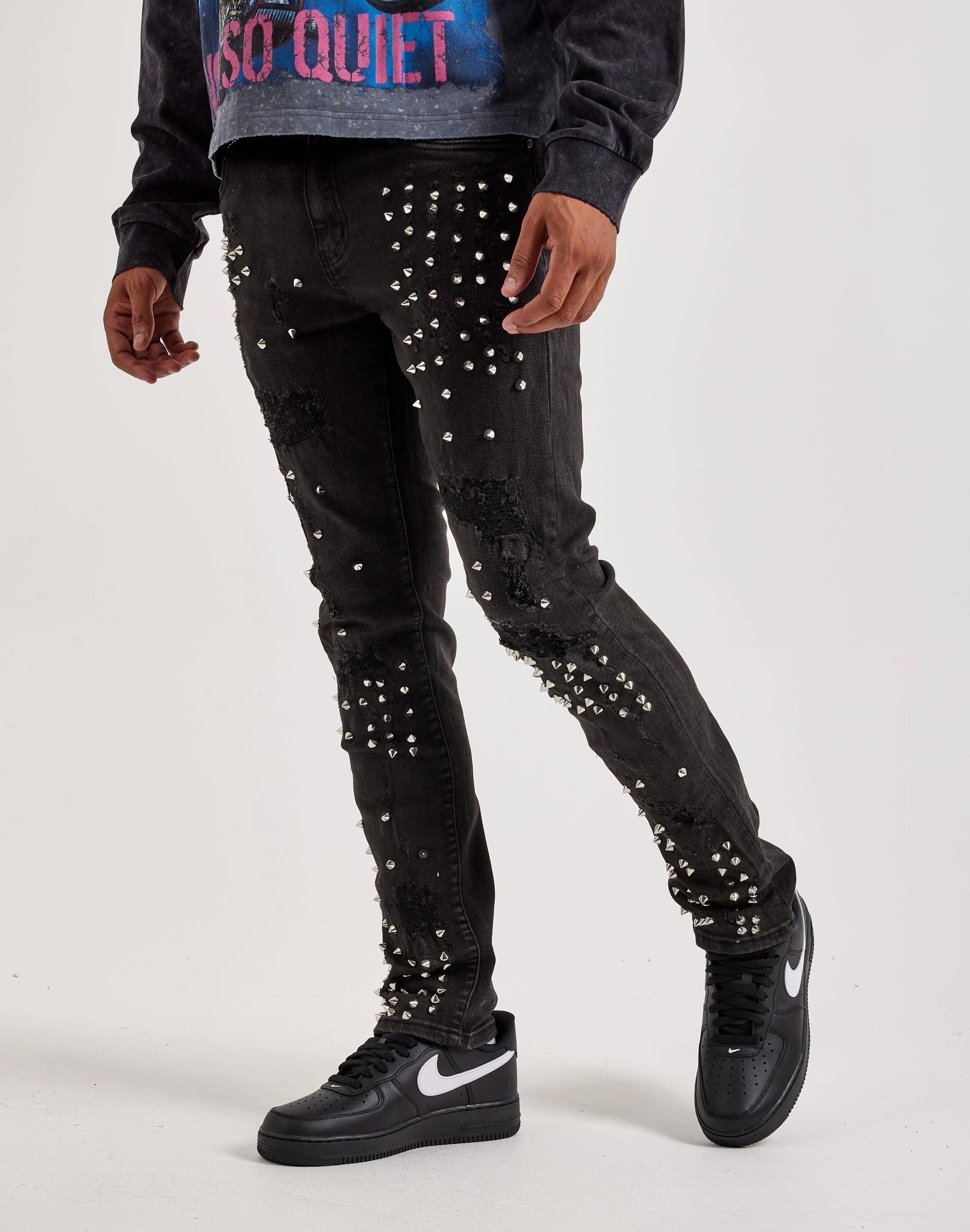 WAIMEA Slim Metal Stud Jeans LayeredNeckline QuickAccess Pockets