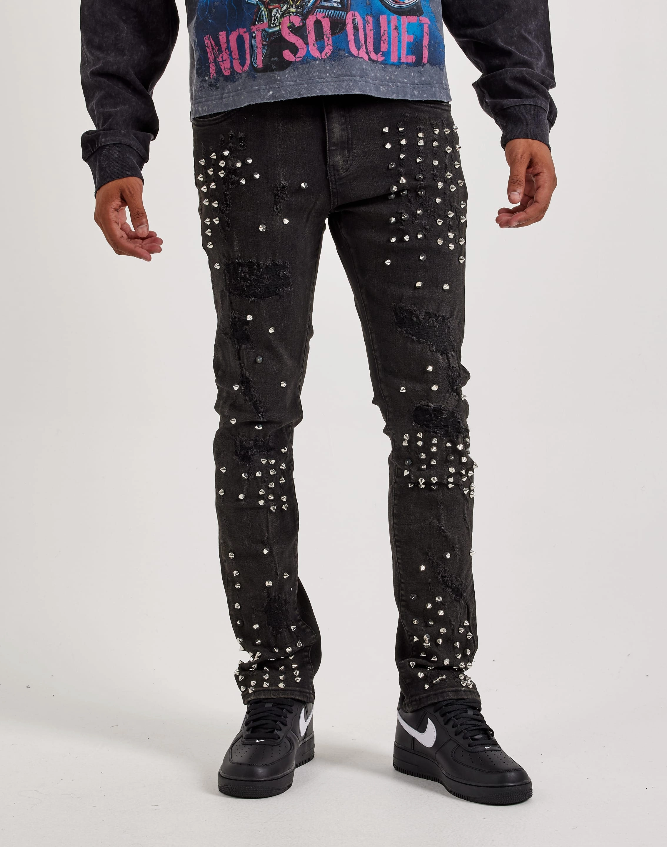 WaterRepellent Finish Cyber Glow WAIMEA Slim Metal Stud Jeans