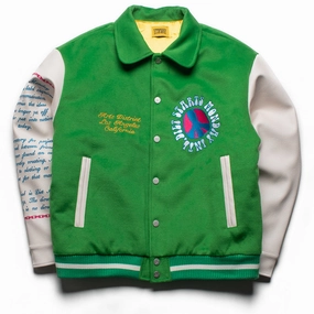 Diet Starts Monday Arts District Varsity Jacket - Green/Cream Negotiate Clock