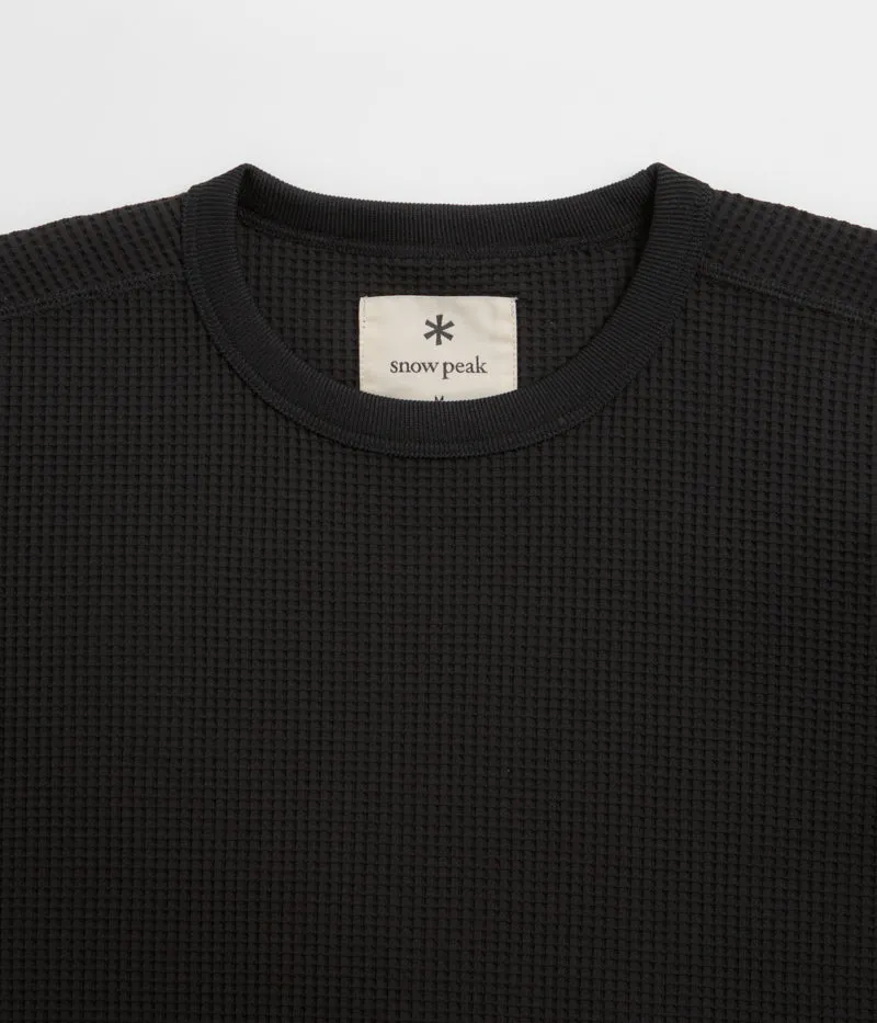 Snow Peak Dry Waffle T-Shirt - Black volleyball venue Bound Armhole Edges