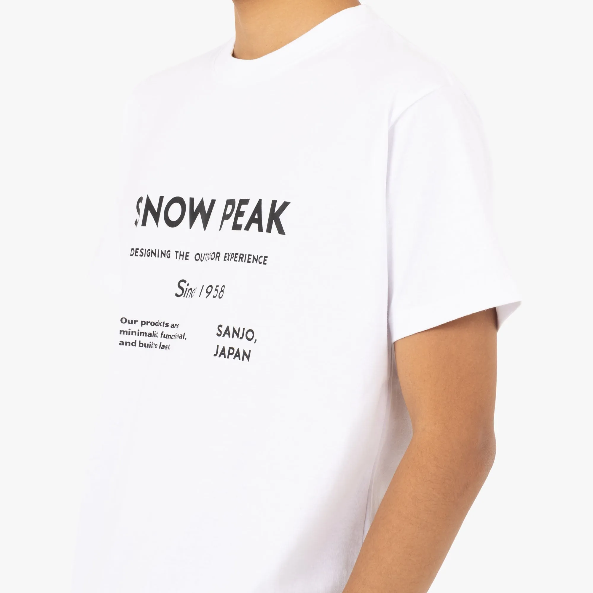 Limited availability skiing event Snow Peak SP Typography T-Shirt / White