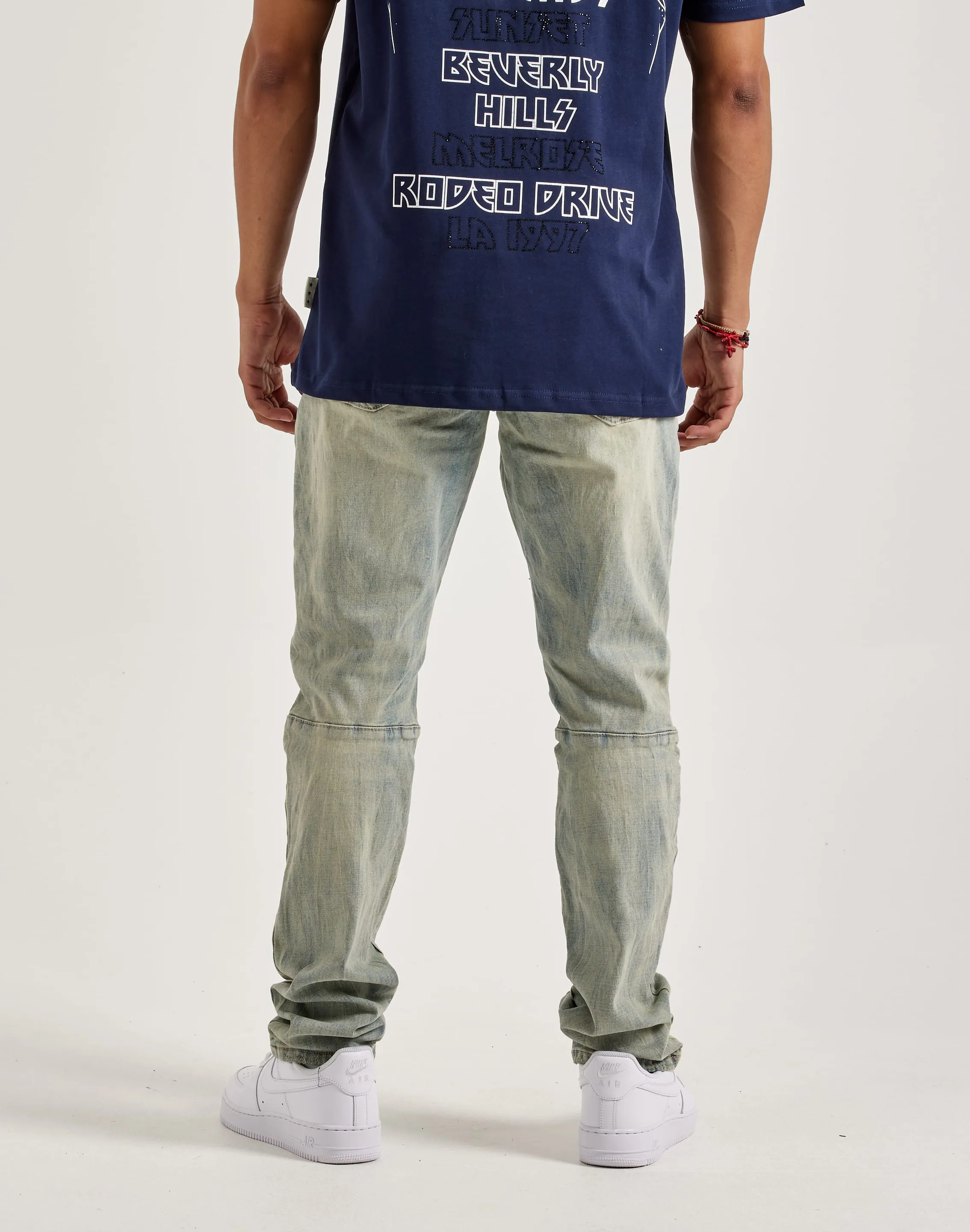 Smoke Rise Rip & Repair Slim Denim Jeans SplitHemDesign Sequin Glow