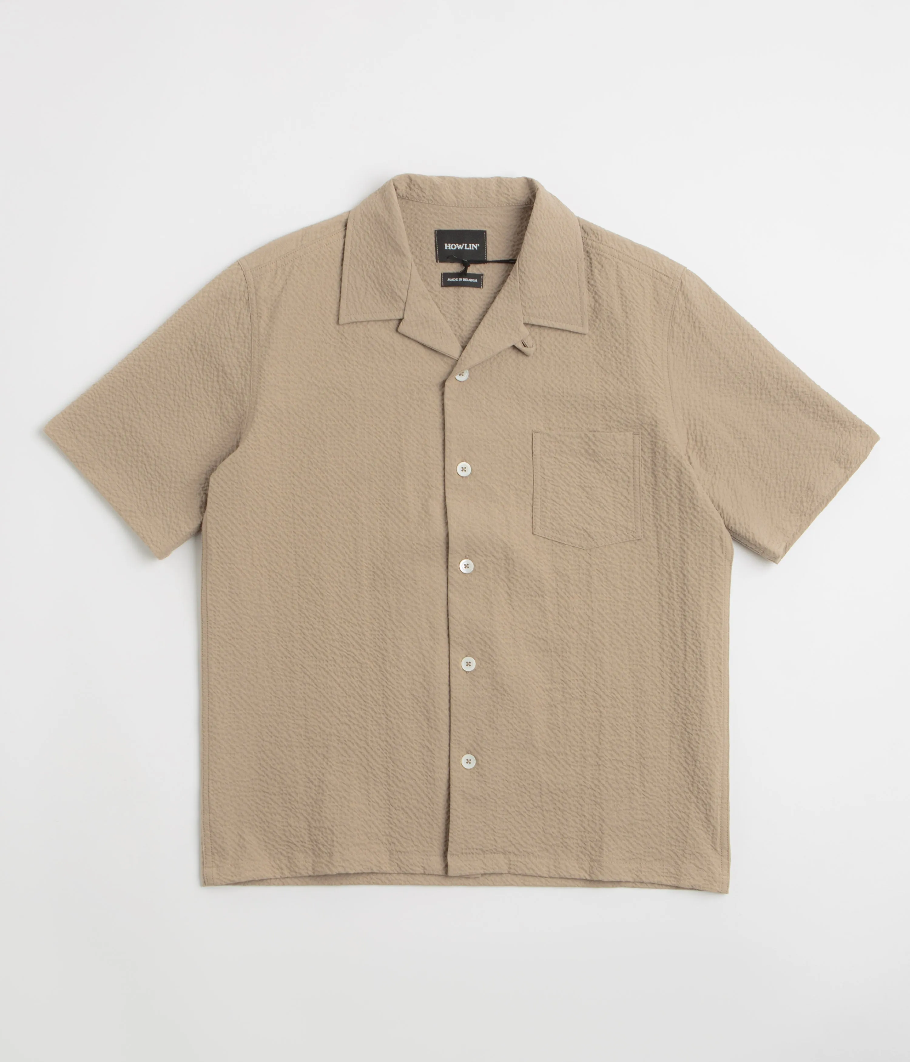 Party outfit Howlin' Cocktail Short Sleeve Shirt - Biscuit Seersucker