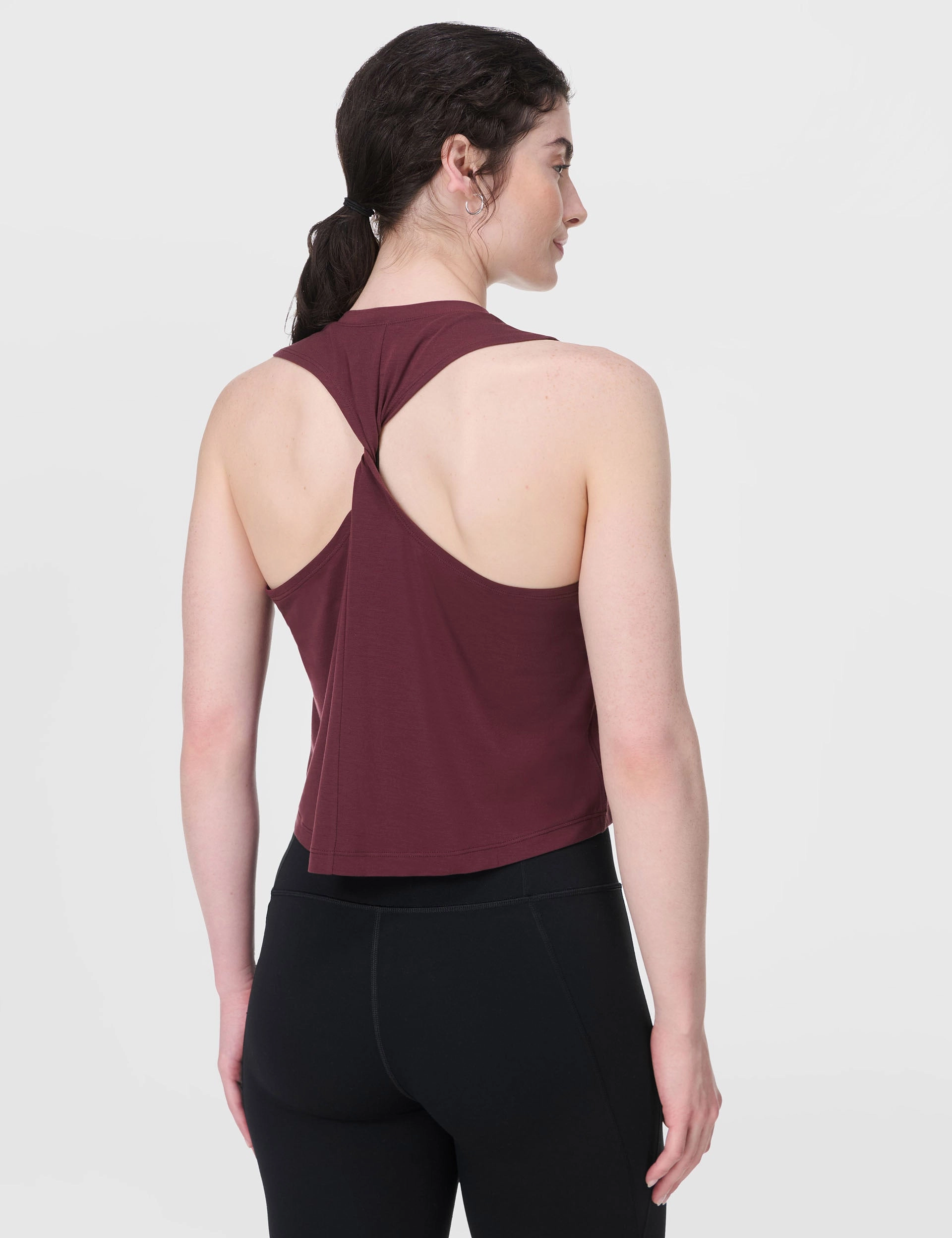 Active Wear High Neckline Soft Flow Studio Twist Back Vest - Garnet Red