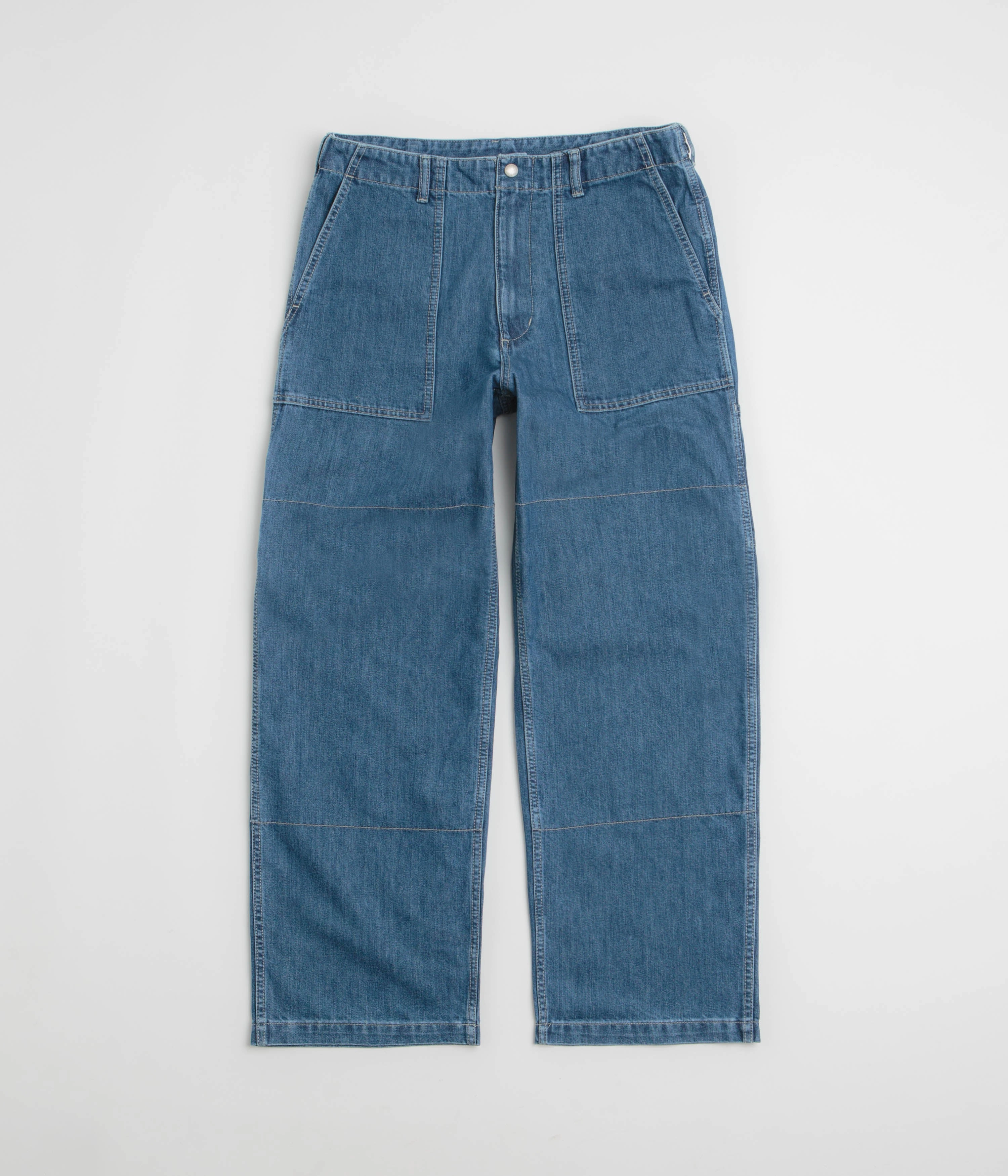 Snow Peak Takibi Denim Pants - Light Blue Anti Snag Threading Back pockets