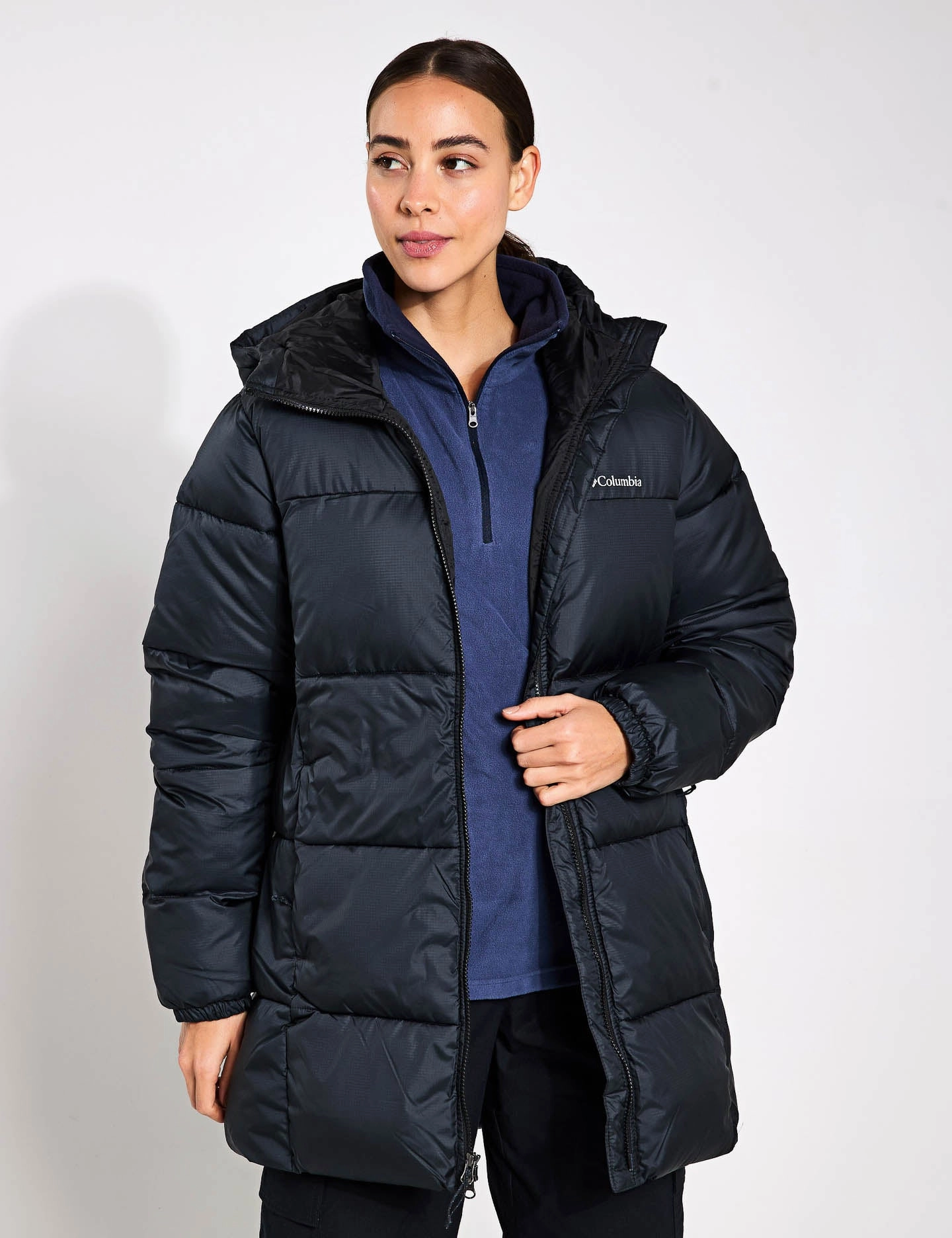 Puffect II Hooded Mid Puffer Jacket - Black Mark Style Fringe Detail