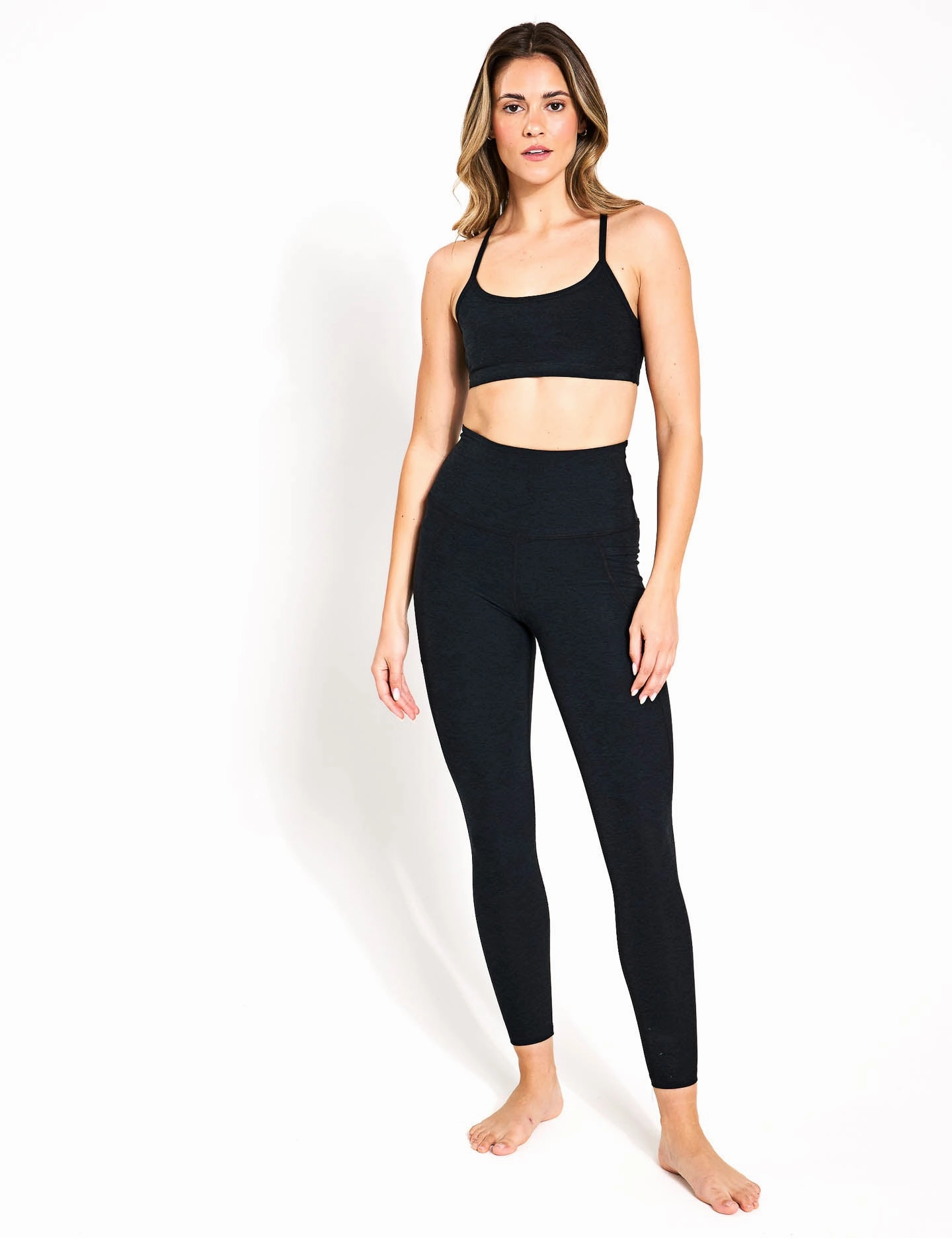 Spacedye Out Of Pocket High Waisted Midi Legging - Darkest Night Natural Stretch Cross Waist Design