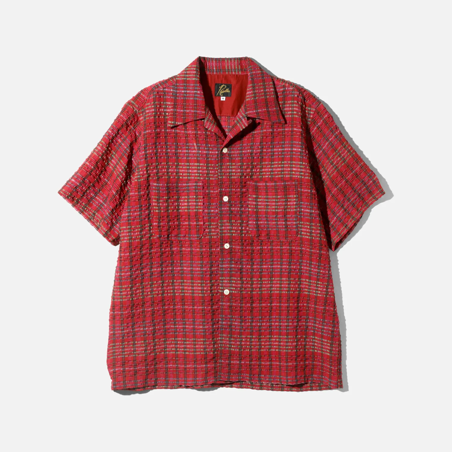 S/S ONE-UP SHIRT - PE/R CHIFFON SUCKER PLAID - RED AntiPilling Technology