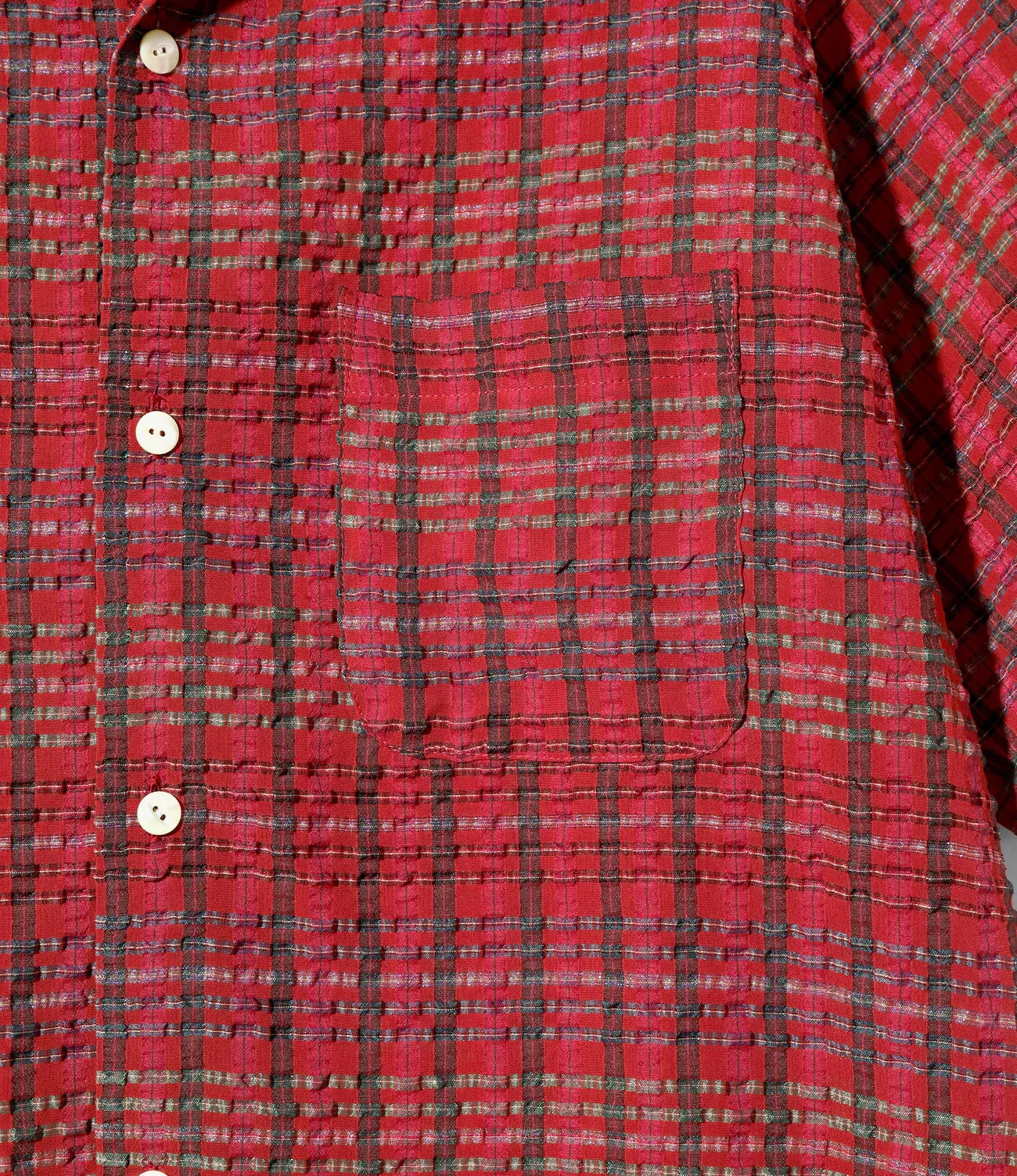 Seamless Design S/S ONE-UP SHIRT - PE/R CHIFFON SUCKER PLAID - RED