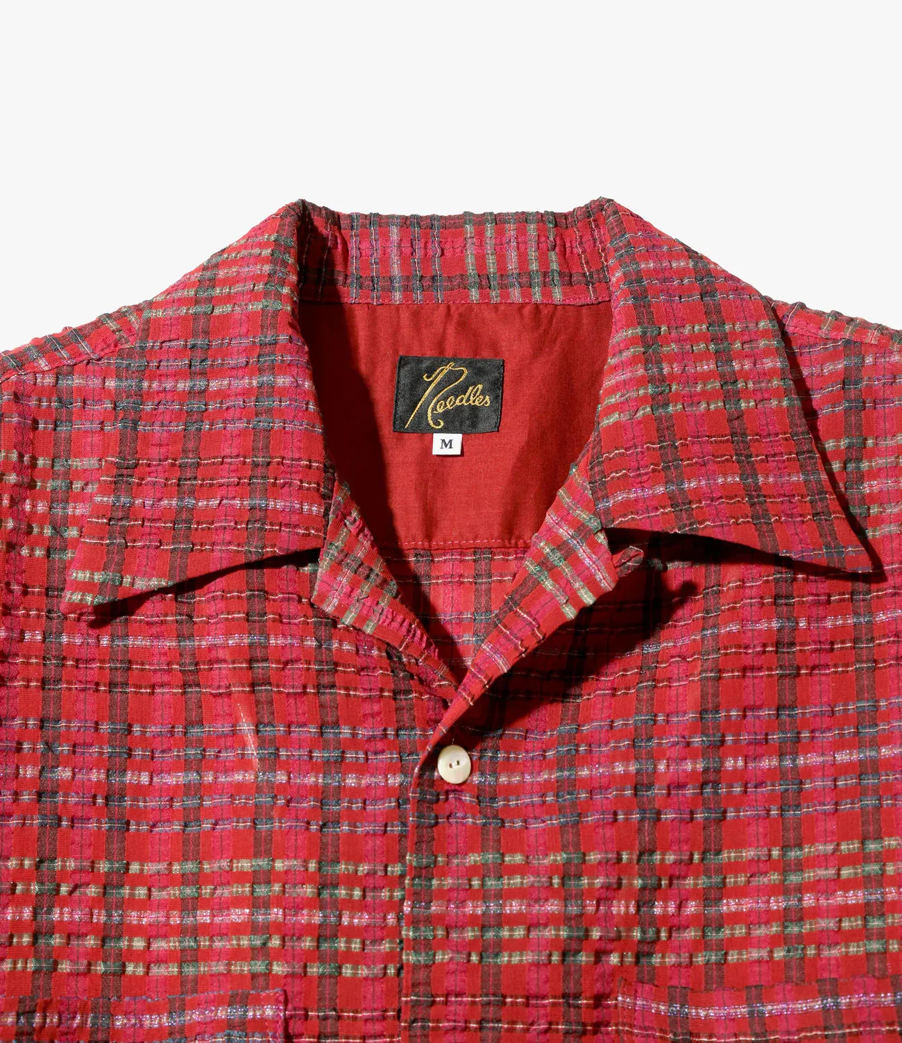 Day Glow FlexibleMaterial S/S ONE-UP SHIRT - PE/R CHIFFON SUCKER PLAID - RED
