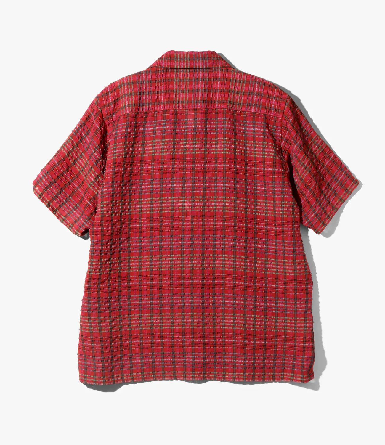 S/S ONE-UP SHIRT - PE/R CHIFFON SUCKER PLAID - RED Wide Glow EcoDyeProcess