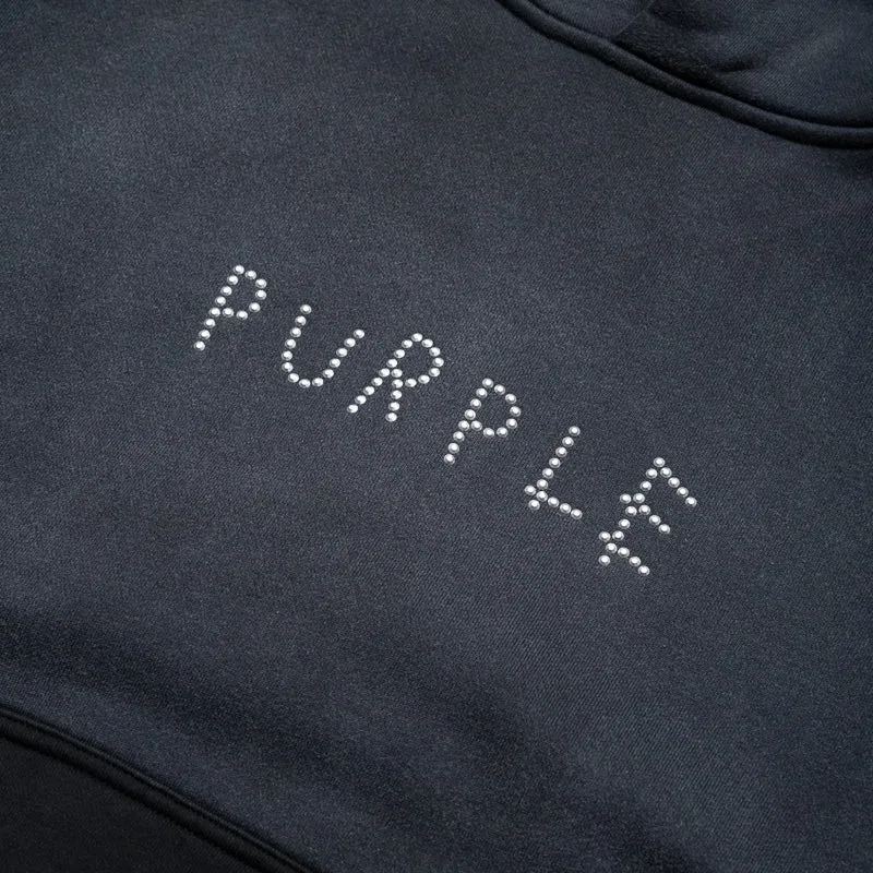 Purple Brand Studded Scratch Hoodie - Black Multi Panel Construction Outdoor Street